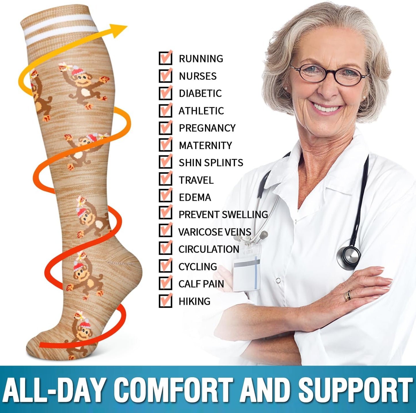 6 Pack Copper Compression Socks for Women and Men Circulation-Best Support for Medical, Running,Nursing,Athletic