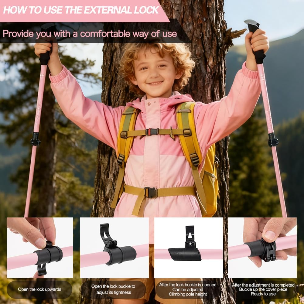 Hiking Trekking Poles, 2 Pack Anti Shock, Adjustable, Collapsible Hiking Poles for Trekking or Walking, Lightweight Aluminum Sticks for Children