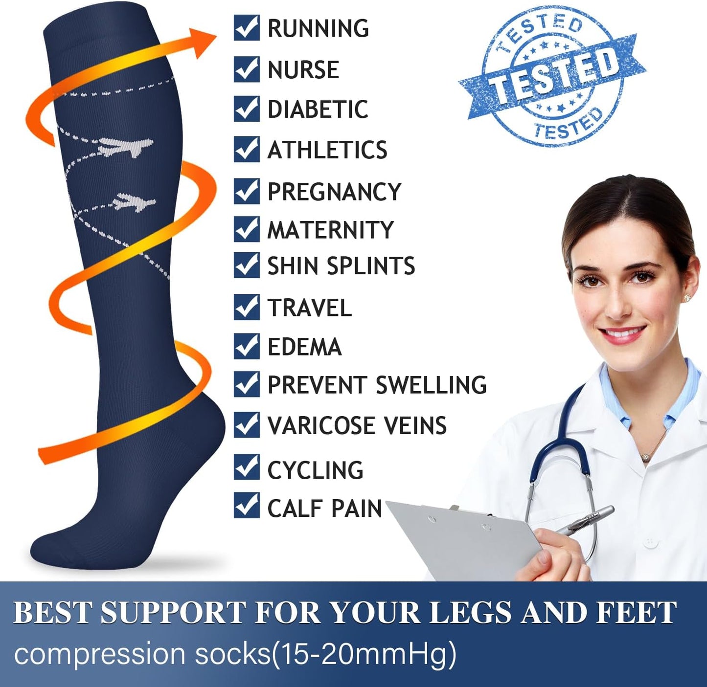 Compression Socks for Women and Men Circulation (3 Pairs) is Best Support for Running Athletic Cycling Hiking