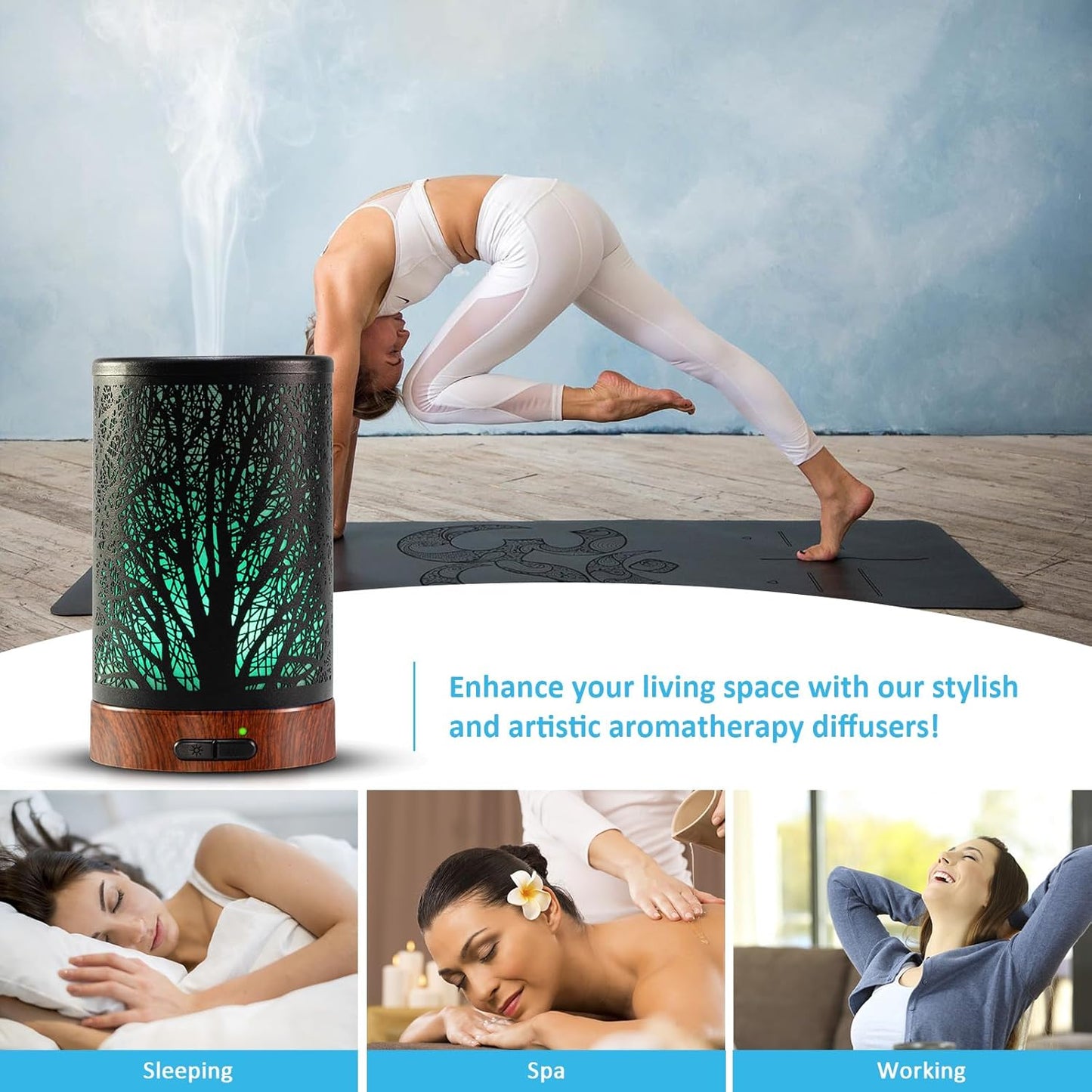 Essential Oil Diffuser - 150ML Metal Aromatherapy Diffuser for Essential Oils with 7 Colors Lights Gifts for Mom Waterless Auto Shut-Off & Ultrasonic Cool Mist Diffuser, Ambience for Home