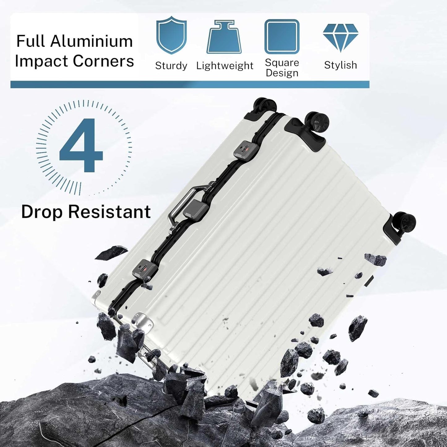 Krute Luggage 28 Inch Aluminum Frame Luggages TSA Lock No Zipper Checked Suitcase with Spinner Wheels Hard Shell Lightweight PC+ABS Large Suit Case