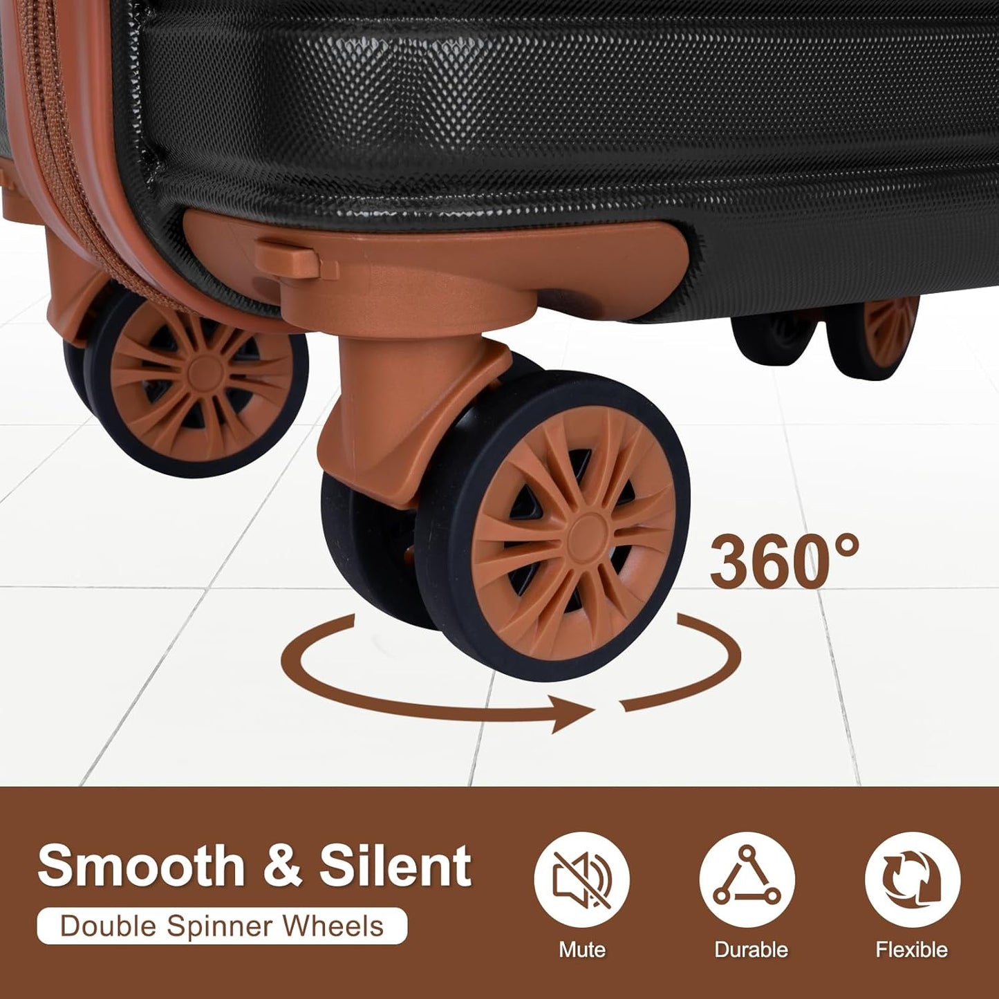 Romswi Luggage Sets 3 Piece Expandable PC+ABS Suitcases, Durable Hardshell Lightweight Suitcase Set with TSA Lock Dual Spinner Wheels, 20/24/28 Inch,Black