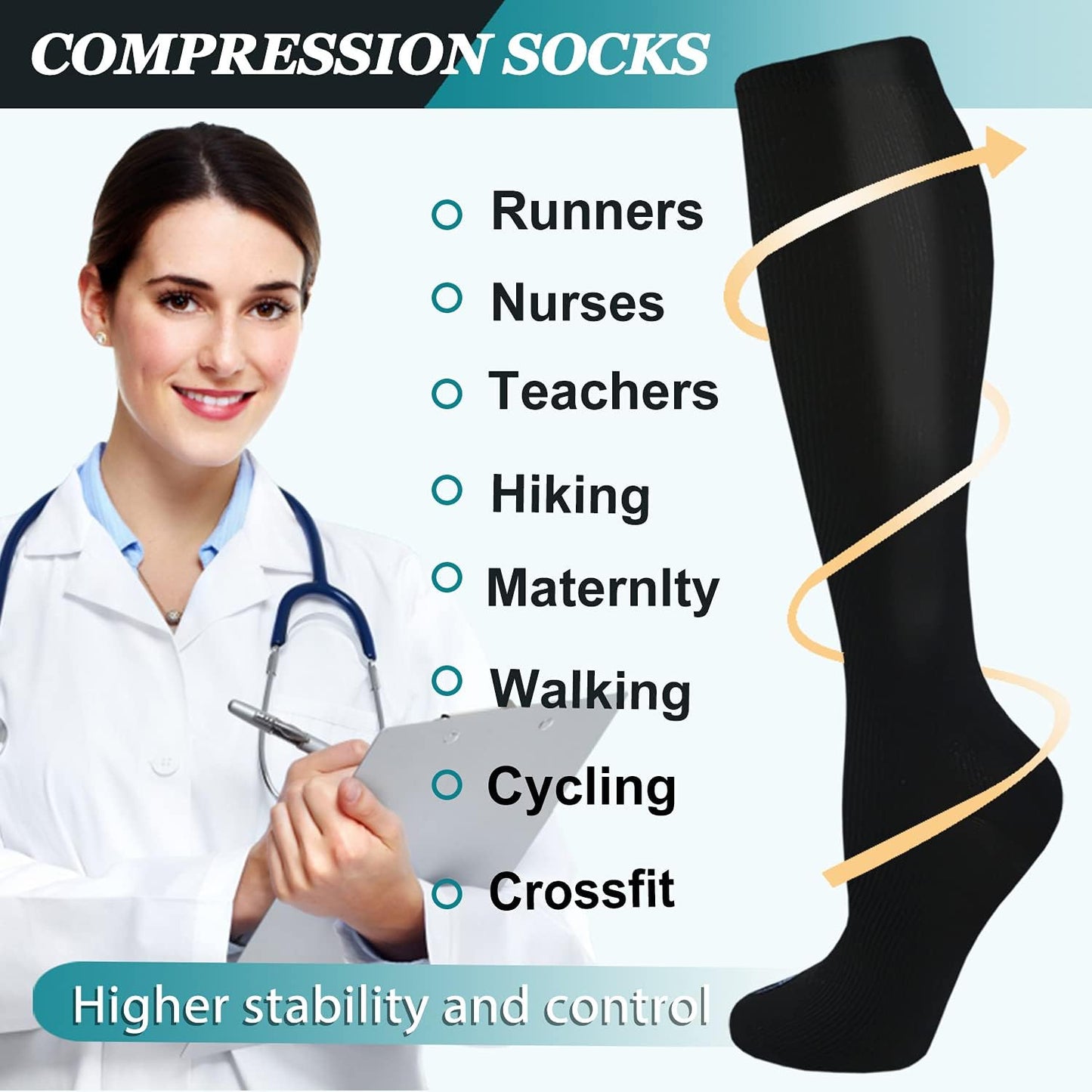 ACTINPUT 8 Pairs Compression Socks for Women & Men,Support Compression Stockings for Medical Running Athletic