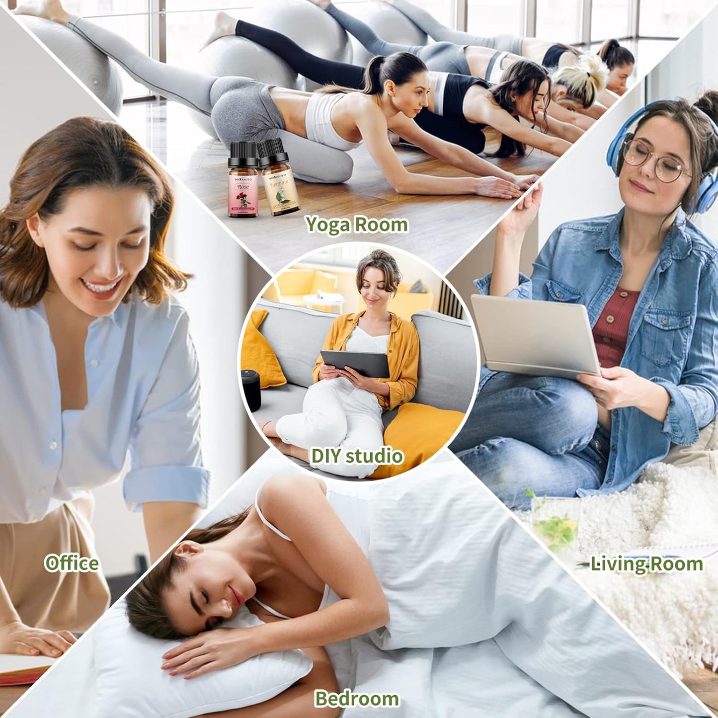 Sedbuwza Rose Jasmine Essential Oil Set, Rose Fragrance Oil Jasmine Scent Oil Set for Diffuser, Aromatherapy, Massage, Soap, Candle Making 2 x 10 ml