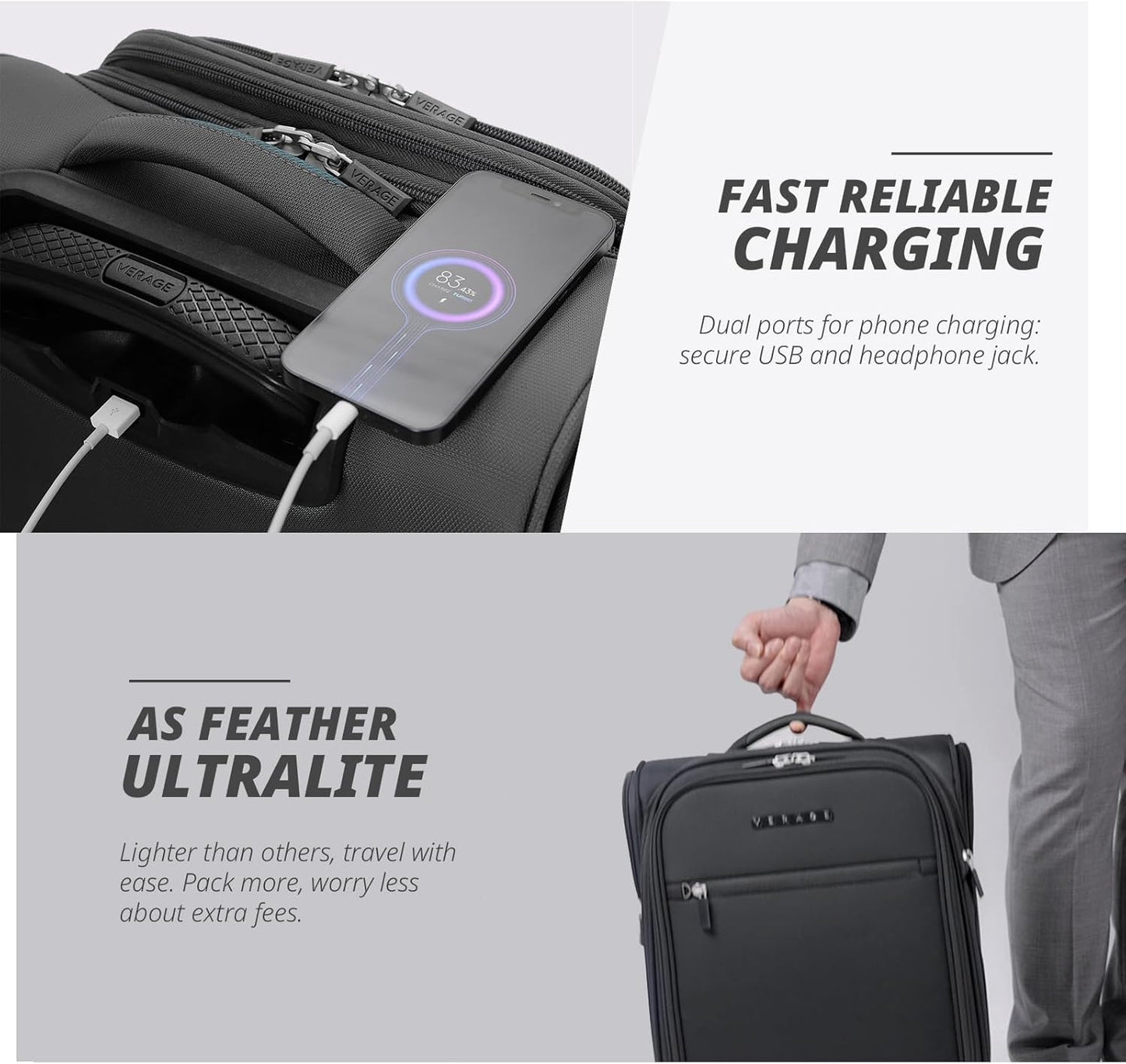 Verage Under Seat Luggage with Wheels, Softside Small Suitcase Spinner Carry On Luggage Bags for Airlines Airplanes Short Trip Men Women (Grey, 14-Inch Underseat)