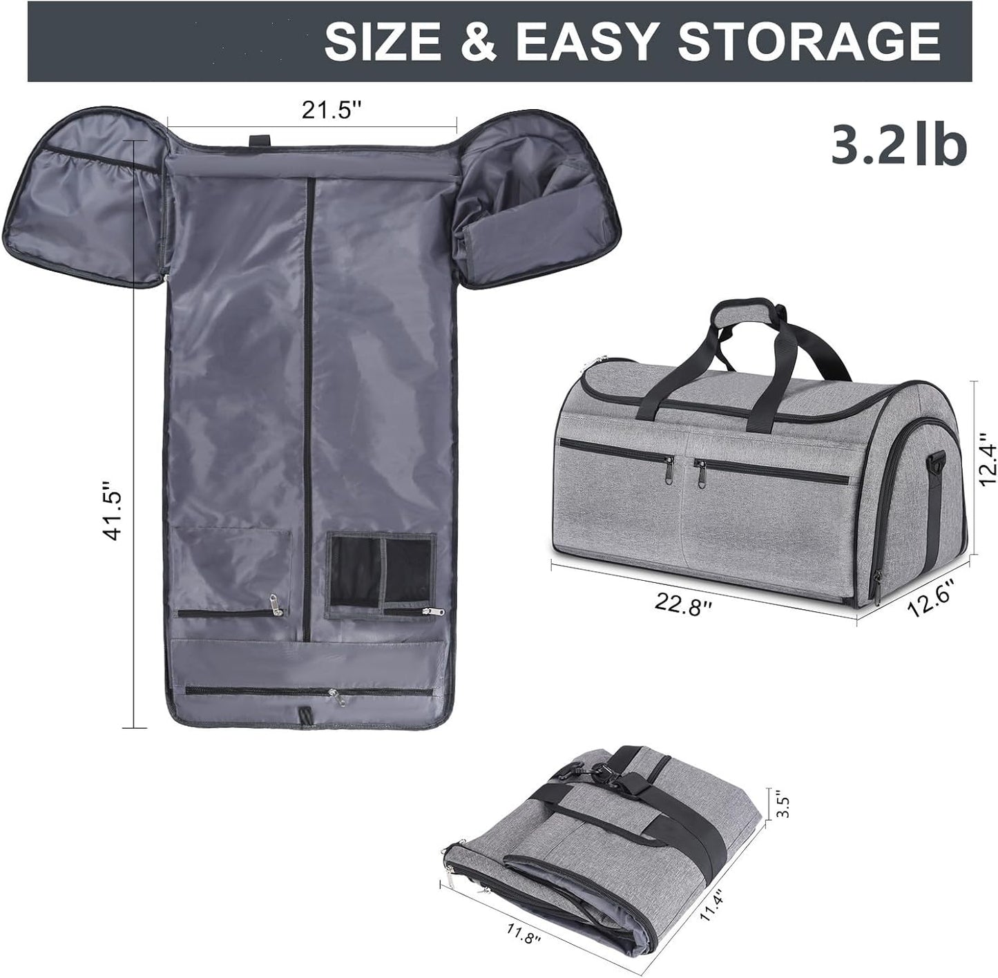 Bukere Carry on Garment Bag for Travel, Convertible Travel Duffel Suit Bag with Backpack Straps, Shoe Compartment, 3 in 1 Weekender Suit Bag for Men Women