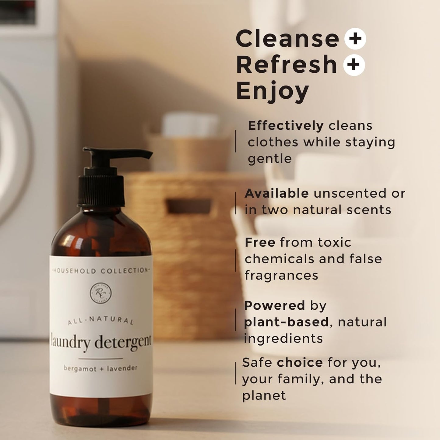 Rowe Casa Organics Bergamot and Lavender Laundry Detergent Liquid – Natural Liquid Washing Detergent with Floral, Sweet, and Fresh Scent – 16 Oz Pump Bottle