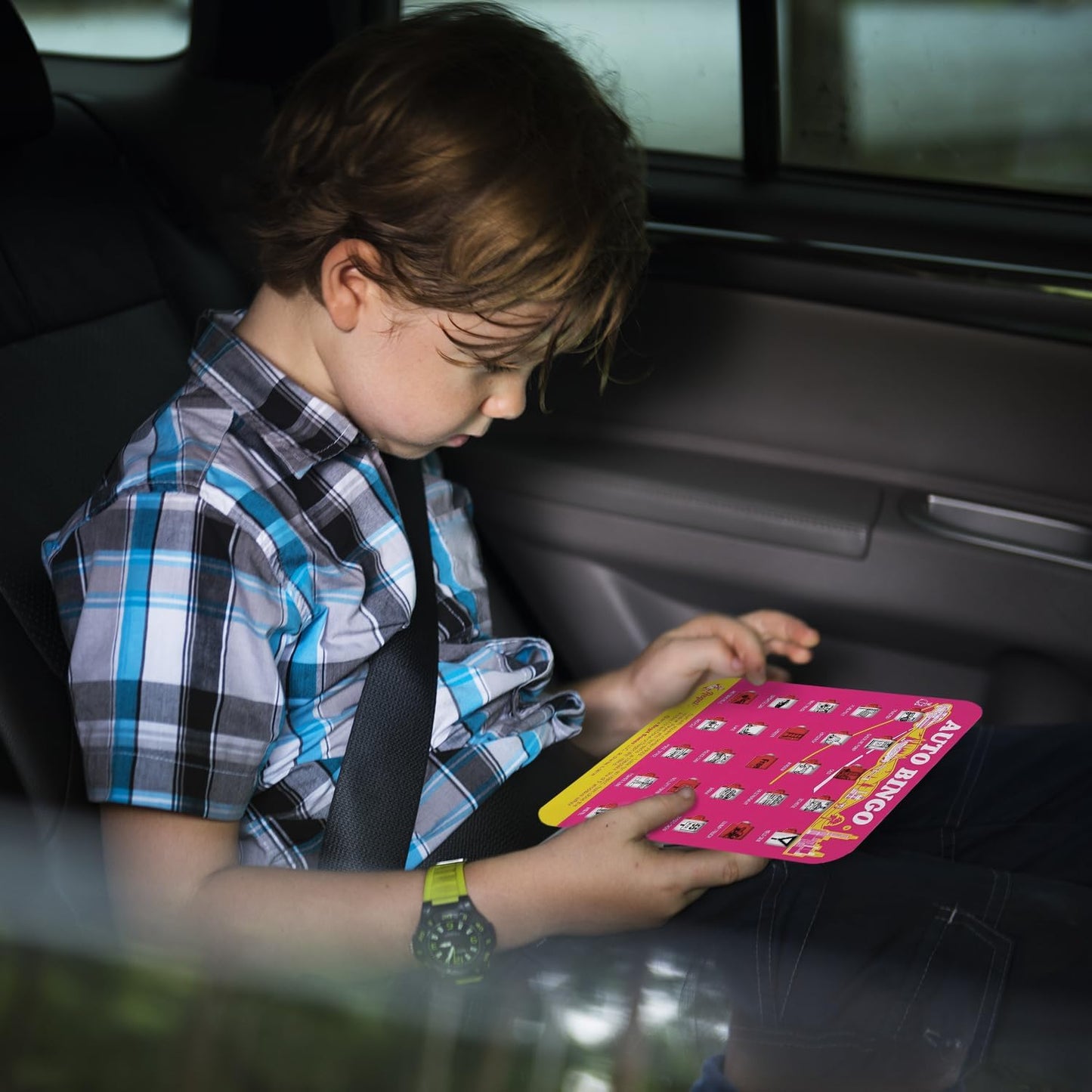 Regal Games Finger-Tip Shutter Bingo Cards with Sliding Windows - License Plate & Travel Bingo Game Set for Adults & Kids - Reusable, No Chips & Daubers Needed - 4 Packs - Yellow