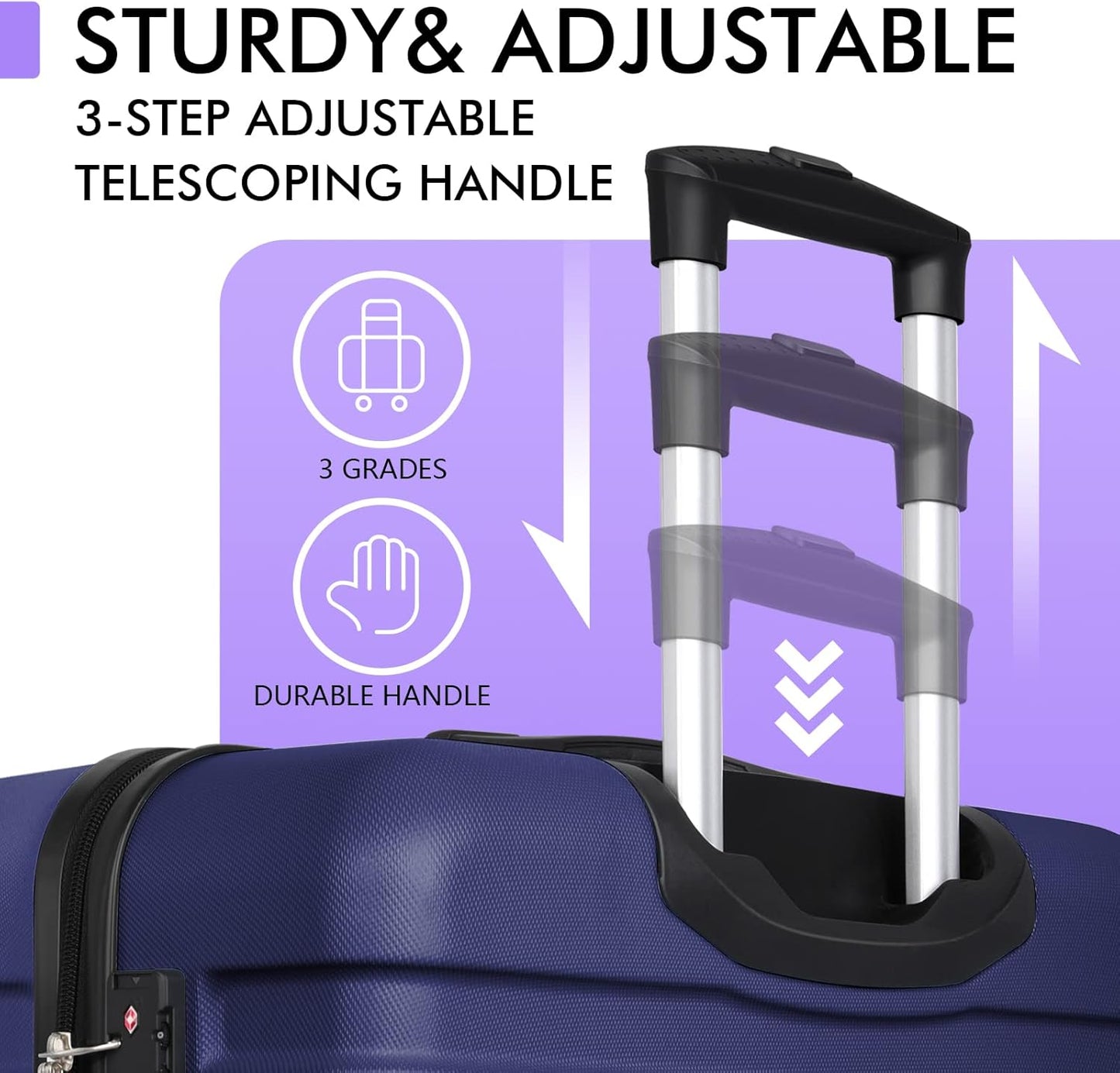 AnyZip Luggage PC ABS Hardside Lightweight Suitcase with 4 Universal Wheels TSA Lock Checked-Medium 24 Inch Dark Blue