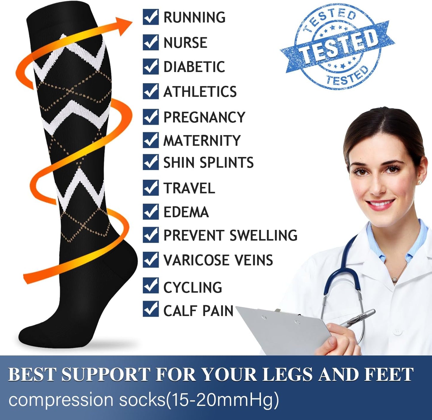 Compression Socks for Women and Men Circulation (3 Pairs) is Best Support for Running Athletic Cycling Hiking