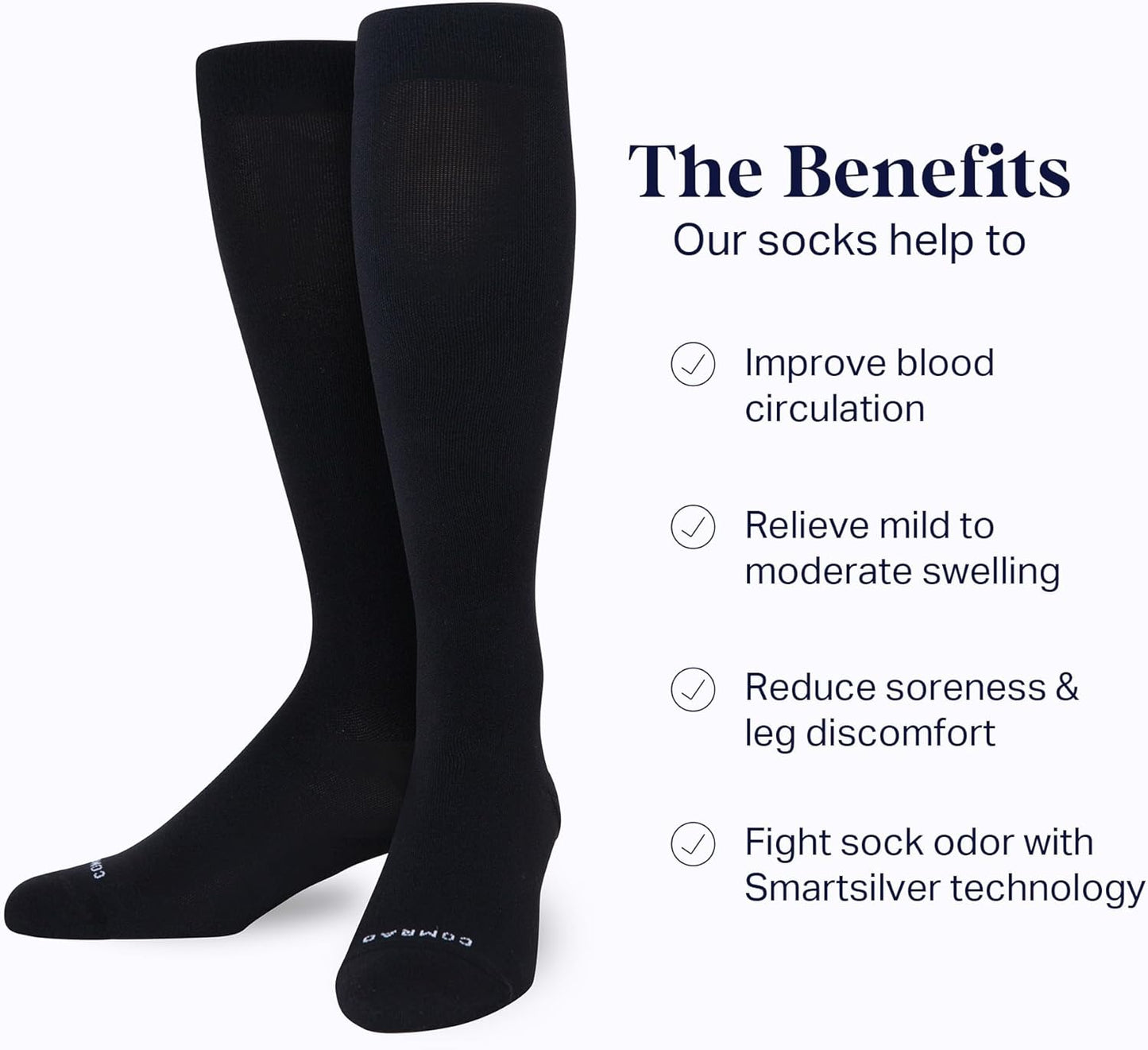 Comrad Nylon Knee High Socks - 15-20mmHg Graduated Compression Socks - Soft & Breathable Support Unisex Socks