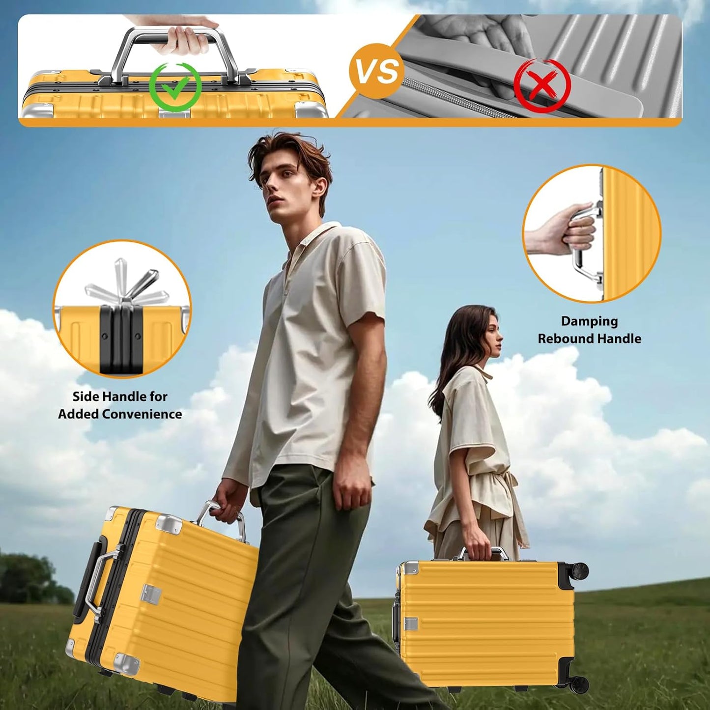 Krute Carry On Luggage 20 inch Aluminum Frame Suitcase with Spinner Wheels No Zipper Hardshell PC+ABS Luggages TSA Lock Zipperless Suitcases