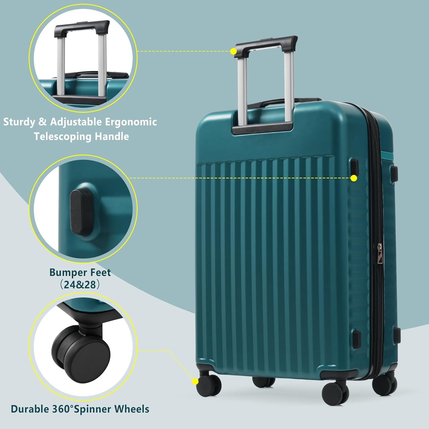 Merax Luggage Sets 2 Piece Front Opening, Hardside Lightweight Carry on Suitcase with USB Port,Durable Expandable Luggage with Bags Spinner Wheels and TSA Lock,Dark Green