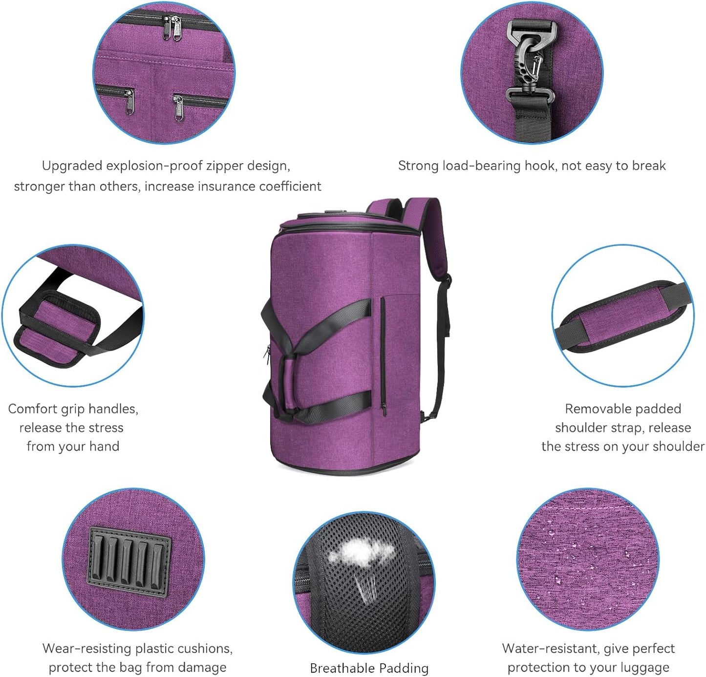 Bukere Carry on Garment Duffle Bag for Travel, Convertible Suit Bag with Backpack Shoulder Straps, Shoe Compartment, Waterproof 3 in 1 Weekender Suit Bag for Men Women