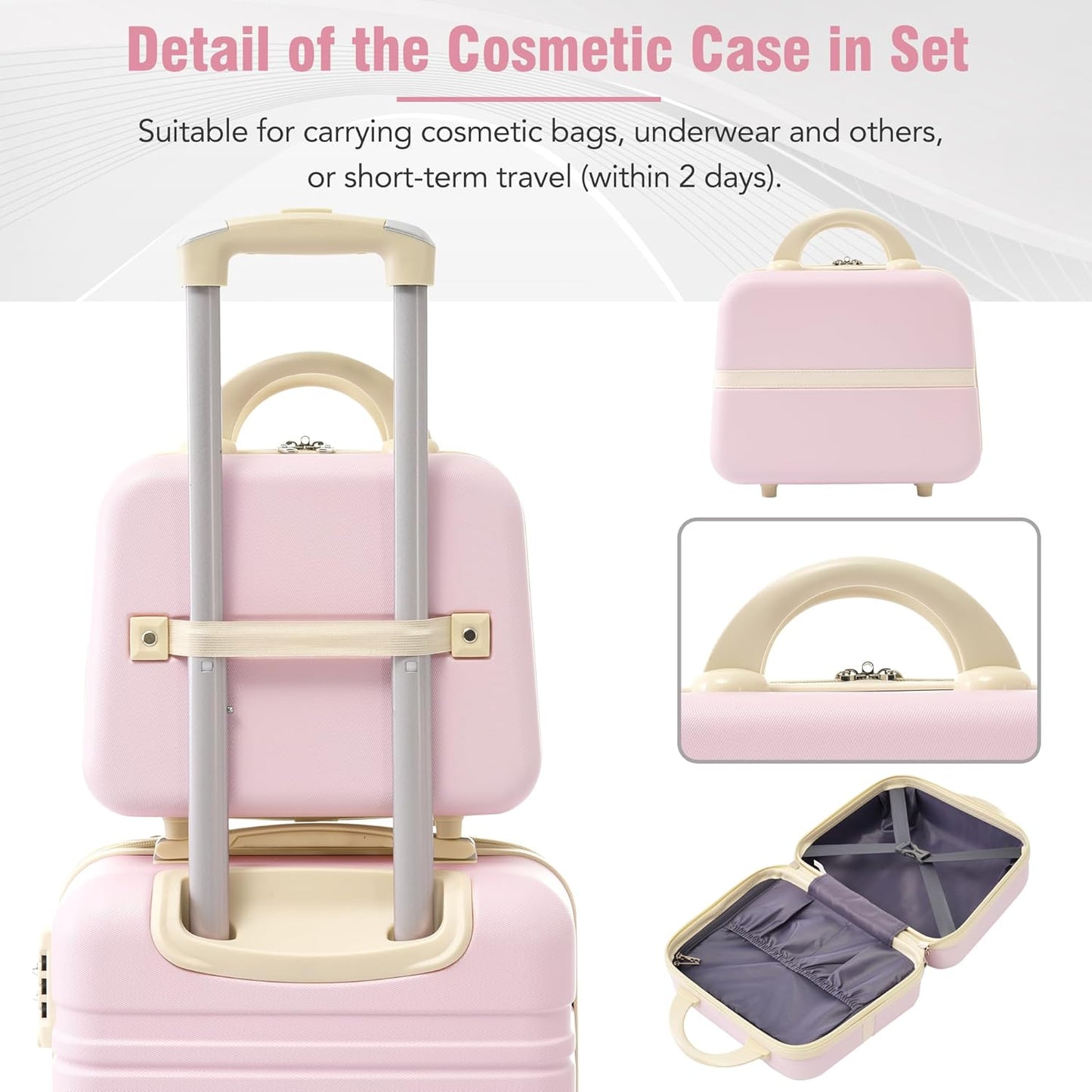 Merax Luggage Set 3 Piece Suitcase Set with 1 Cosmetic Case Expandable Spinner Wheels Vintage Luggage Sets(Light Pink,20"+24"+28")