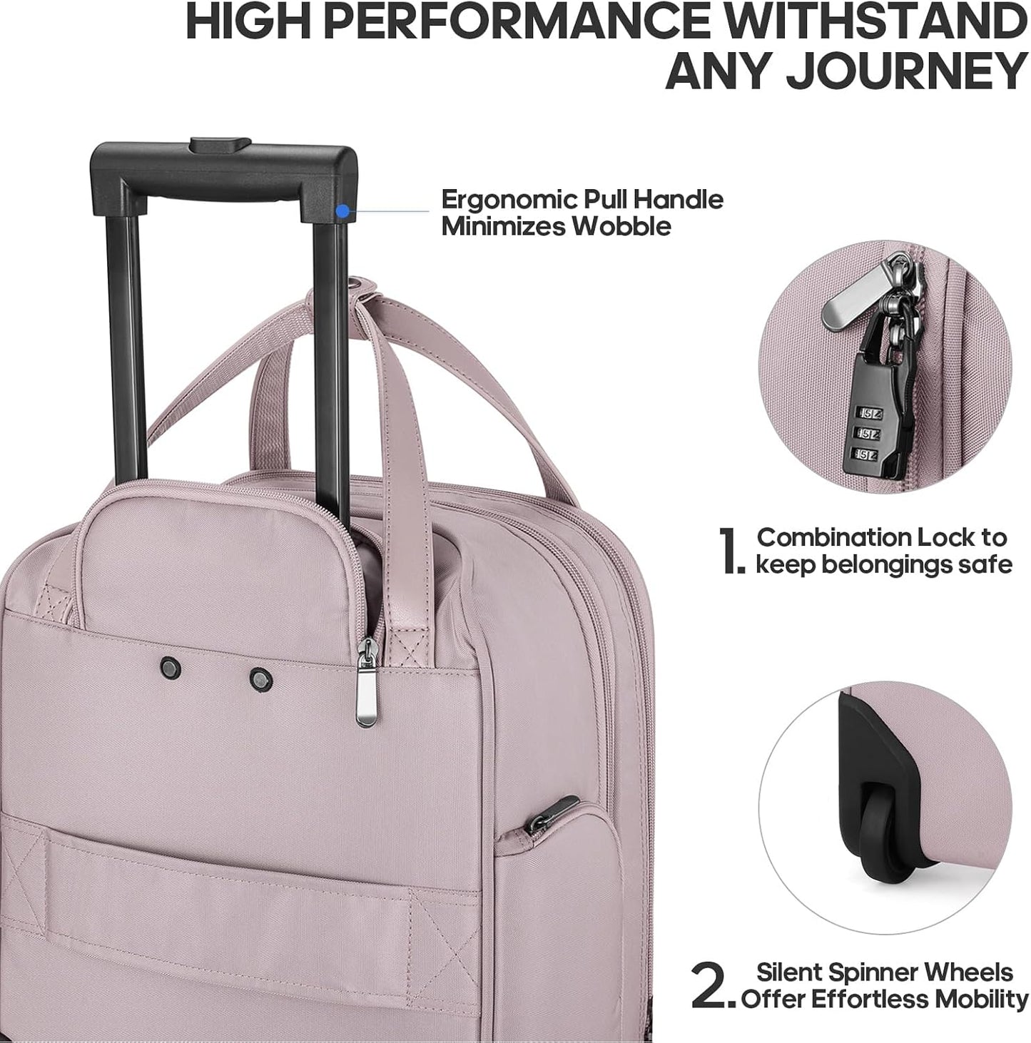 Carry-on Underseat 16-inch Luggage with Wheels, Softside Rolling Carry-on, Lightweight Travel Suitcase for Men Women, Personal Item Rolling Travel Bag