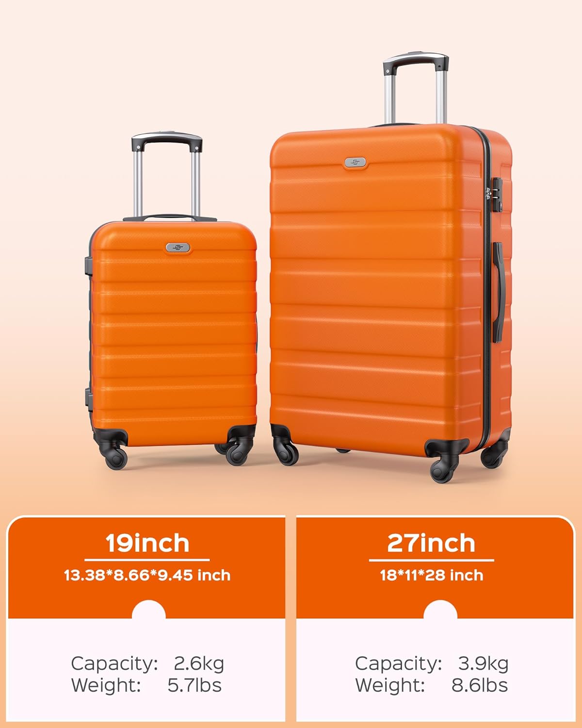 Suitour Luggage Sets 2 piece, Lightweigh Luggage Set with Spinner Wheels, 19/27 inch Travel Suitcase Set