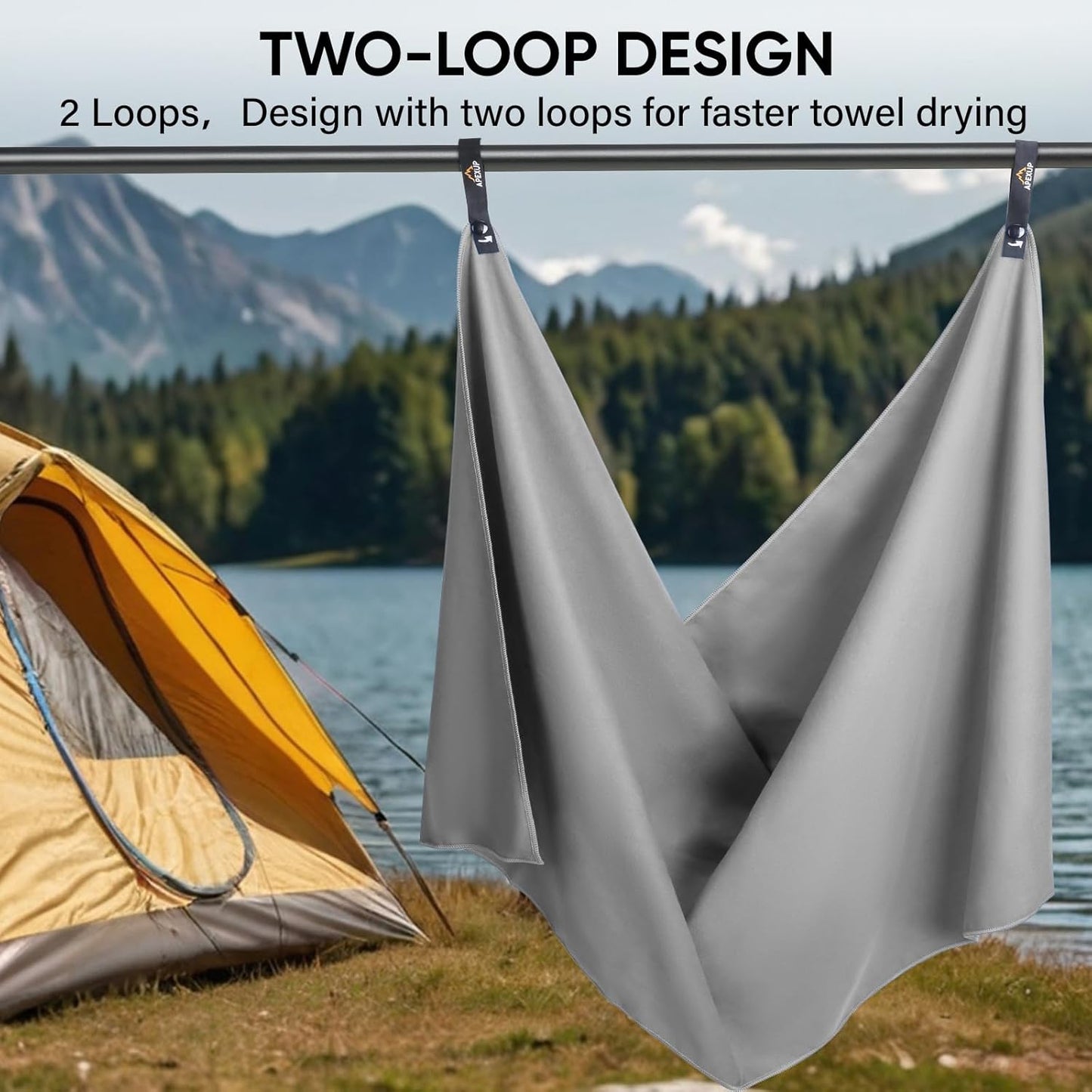 APEXUP Microfiber Travel Towel, Ultra Absorbent Quick Dry Towels, Lightweight Gym Sports Camping Towel for Workout, Yoga, Beach, Shower, Swimming (60"×30", Gray)