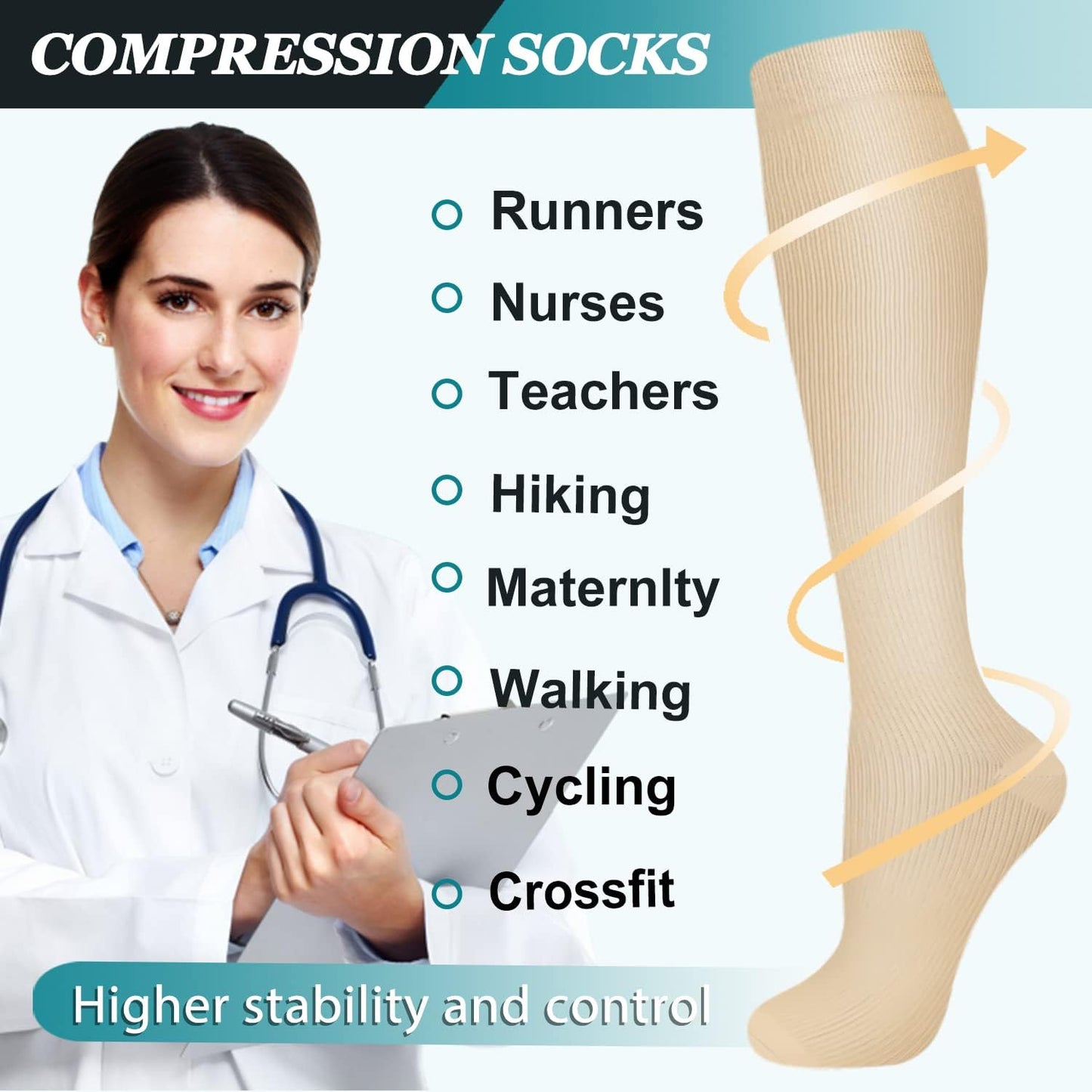 ACTINPUT 8 Pairs Compression Socks for Women & Men,Support Compression Stockings for Medical Running Athletic