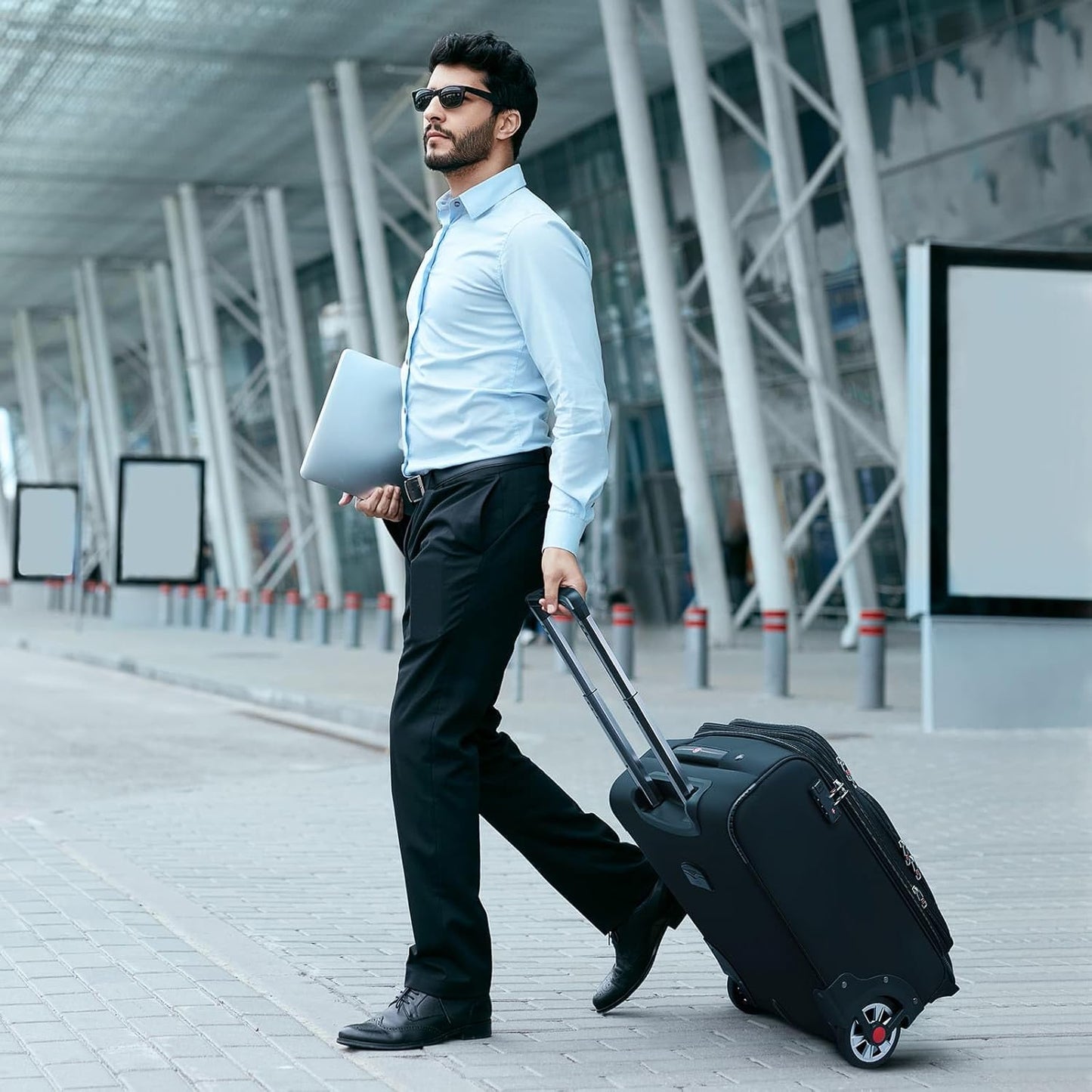 Laduga Softside Expandable Luggage with Large Steel Wheels Checked-Luggage Suicase (Blue, 29-Inch)