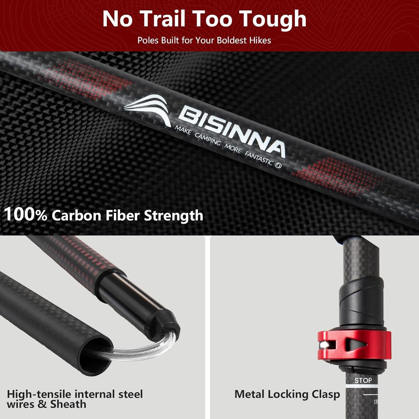 BISINNA Carbon Fiber Trekking Poles Collapsible Hiking Poles Lightweight Walking Sticks with Cork Handle Quick Lock for Women and Men 2pc