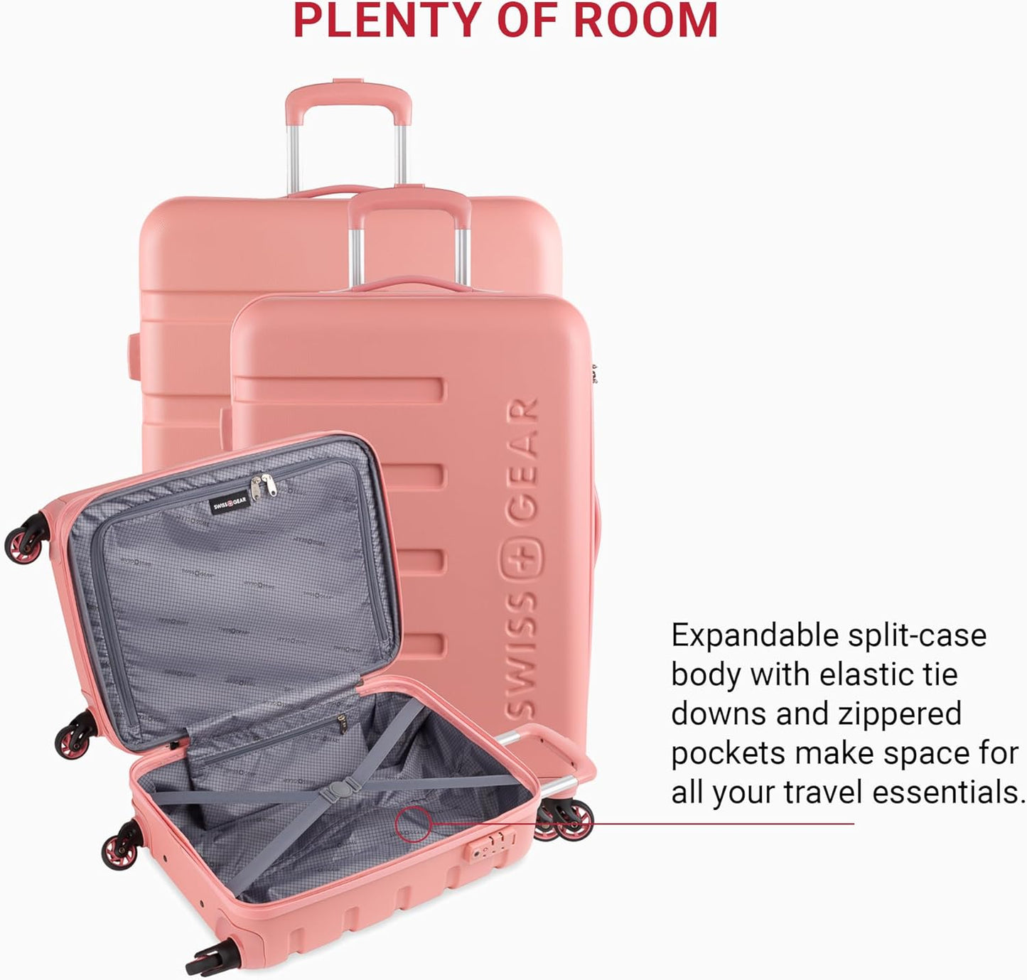 SwissGear 7366 Signature Hardside Expandable Luggage with Spinner Wheels, TSA Lock, Cup-Holder, Coral Almond, 3-Piece Set (19/23/27)