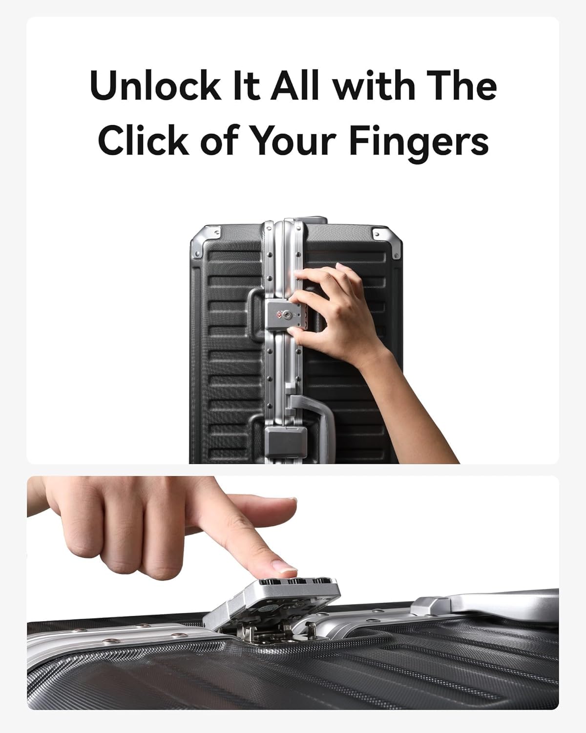 Carry On Luggage with Spinner Wheels, 8010S Aluminum Frame Zipperless Polycarbonate Hard Shell Suitcase (ZX-Core, Silver, 20 Inch)