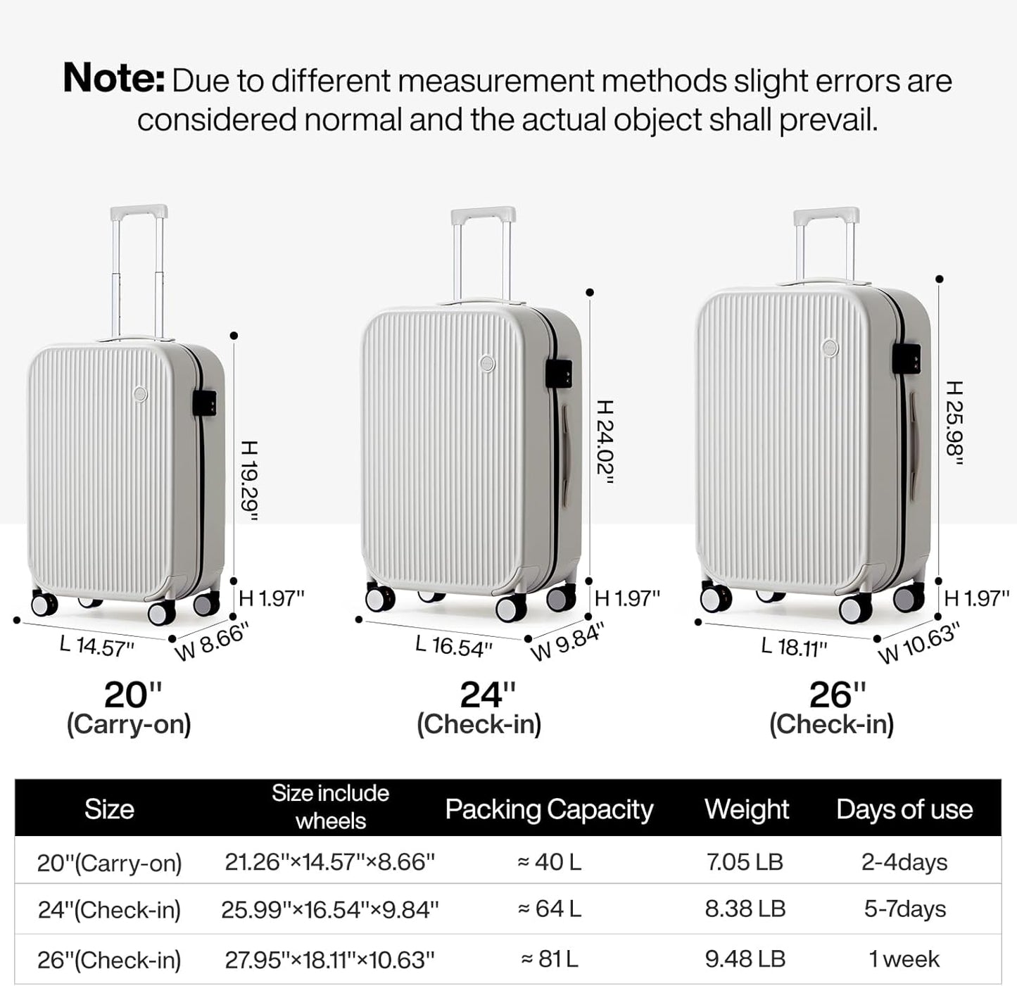 mixi Hardside PC Suitcase 20 Inch Carry On Luggage Spinner Wheels TSA with Cover, Smoke White