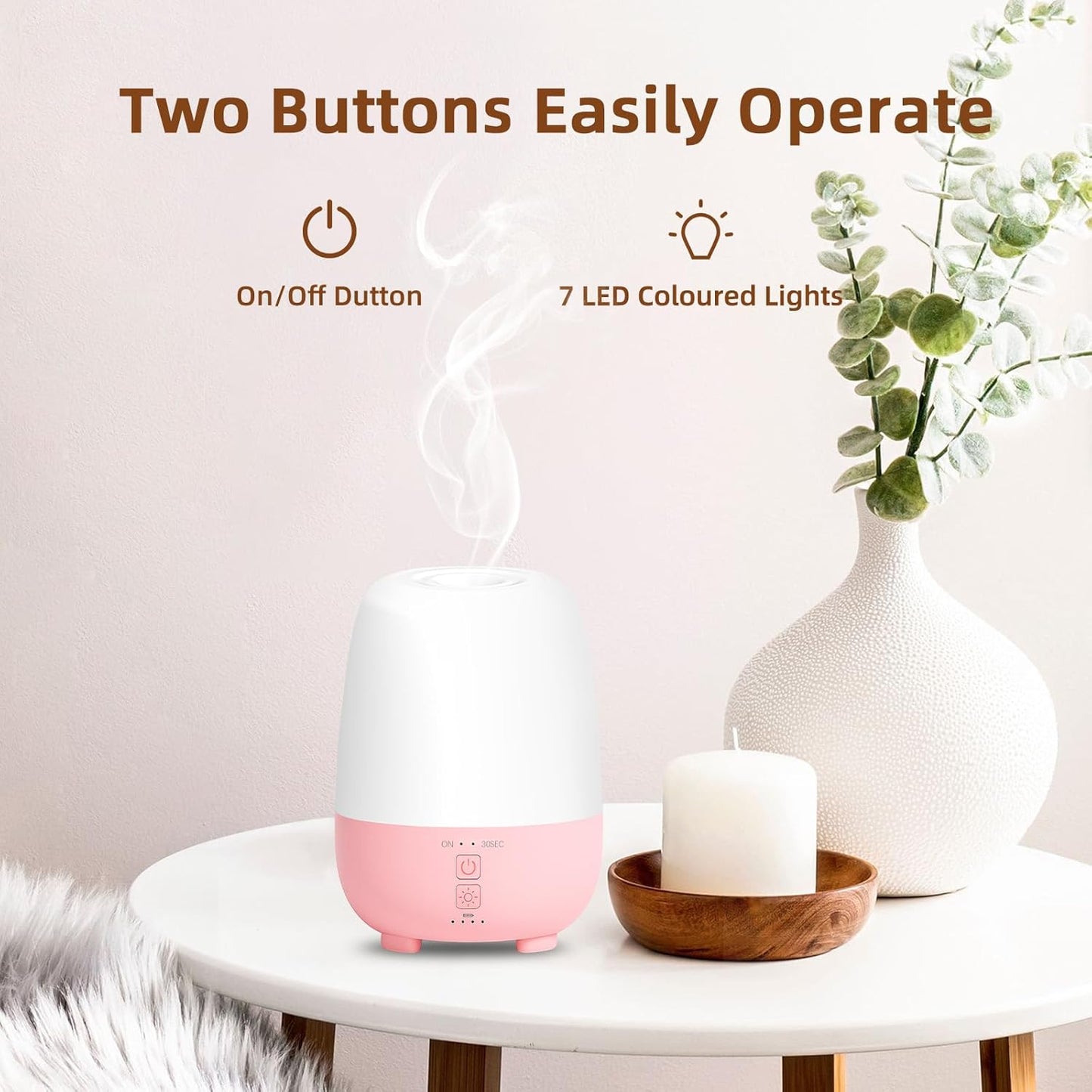 Cordless Essential Oil Diffuser 150ML, Rechargeable Battery, 7H Runtime, 7 LED Lights, Mini Portable Aromatherapy Diffuser for Home, Office, Bathroom, Travel