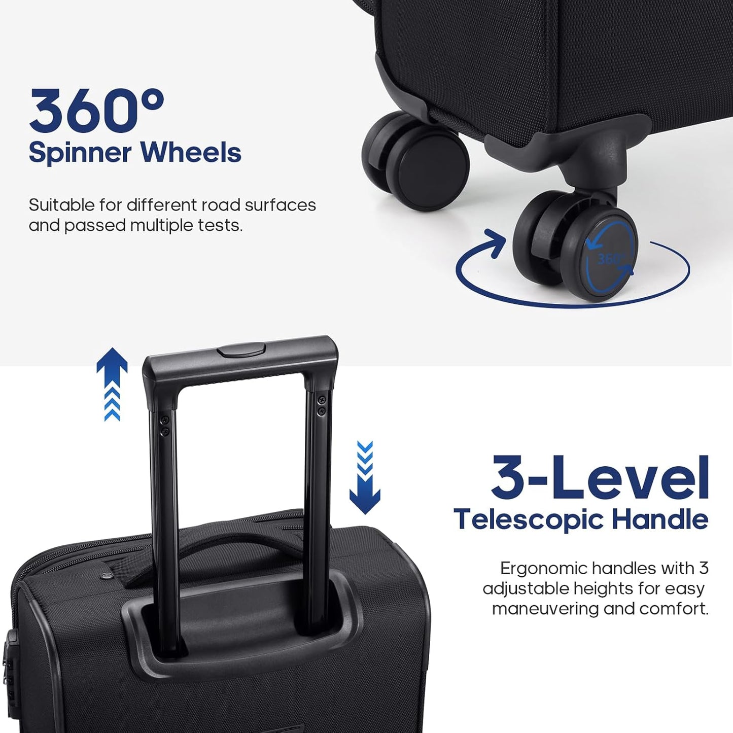 UKEIN Softside Expandable Carry On Luggage 22x14x9 Airline Approved, 20 Inch Carry On Suitcase with Wheels & TSA Lock, Travel Suitcase with 4-Piece Packing Bags for Women Men