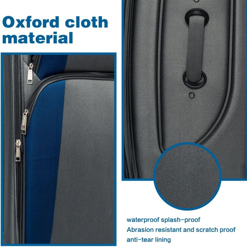 Lispin Luggage Set Softshell Expandable 4 Piece Suitcase with Wheels Softside Lightweight Travel Carry on Luggage (Blue Gray+Polyester)