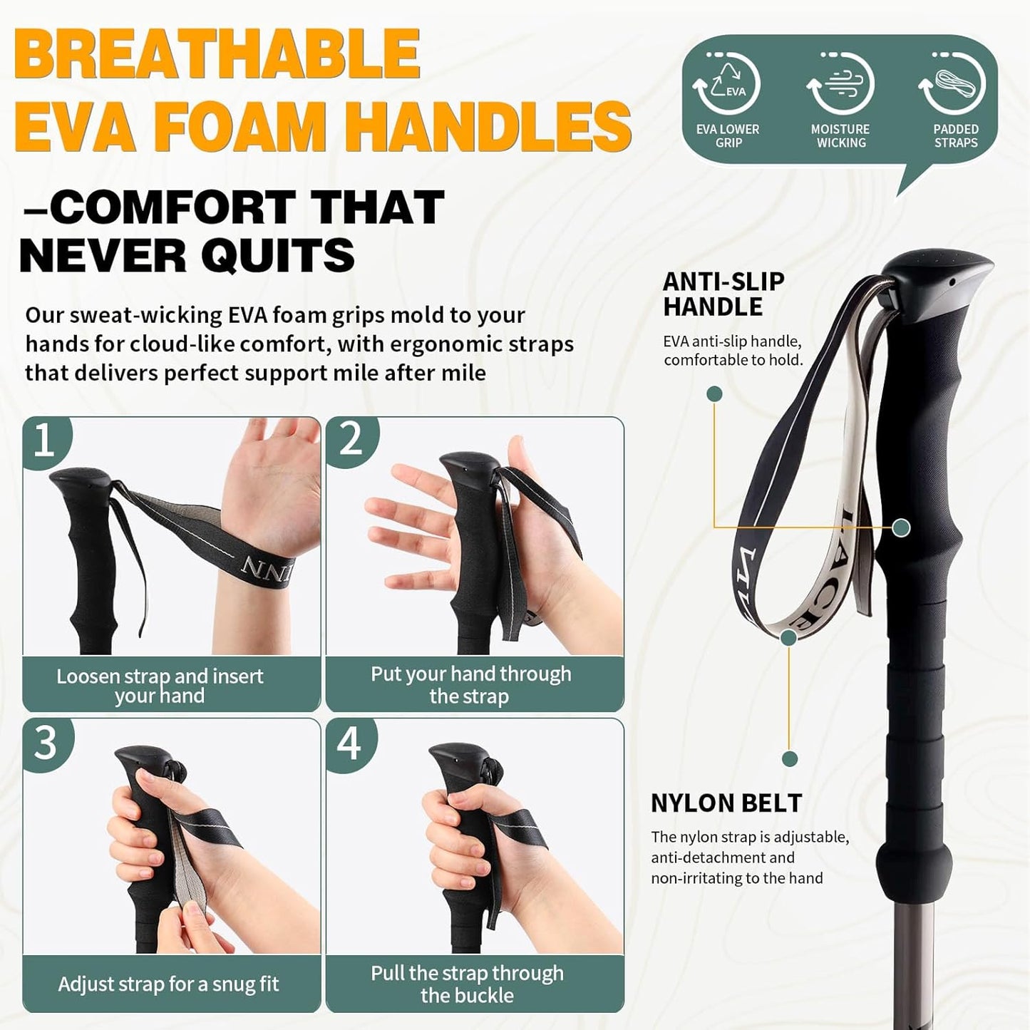 Trekking Poles - 2PC Hiking Poles for Backpacking, Ultralight Telescopic Walking Sticks, Aircraft-Grade 7075 Aluminum with EVA Foam Grips, Lightweight Hiking Sticks for Seniors Women Men