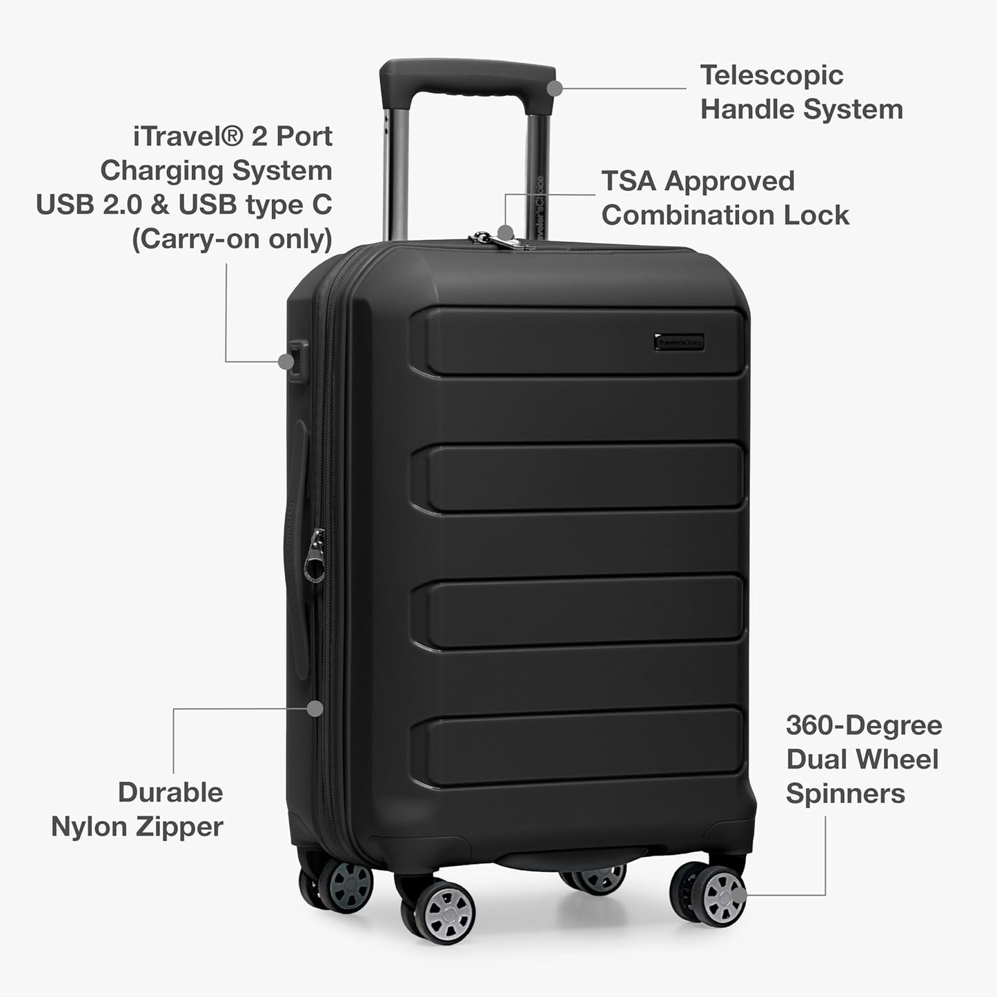 Traveler's Choice Pagosa Indestructible Hardshell Expandable Spinner Luggage, Black, 26-Inch Medium