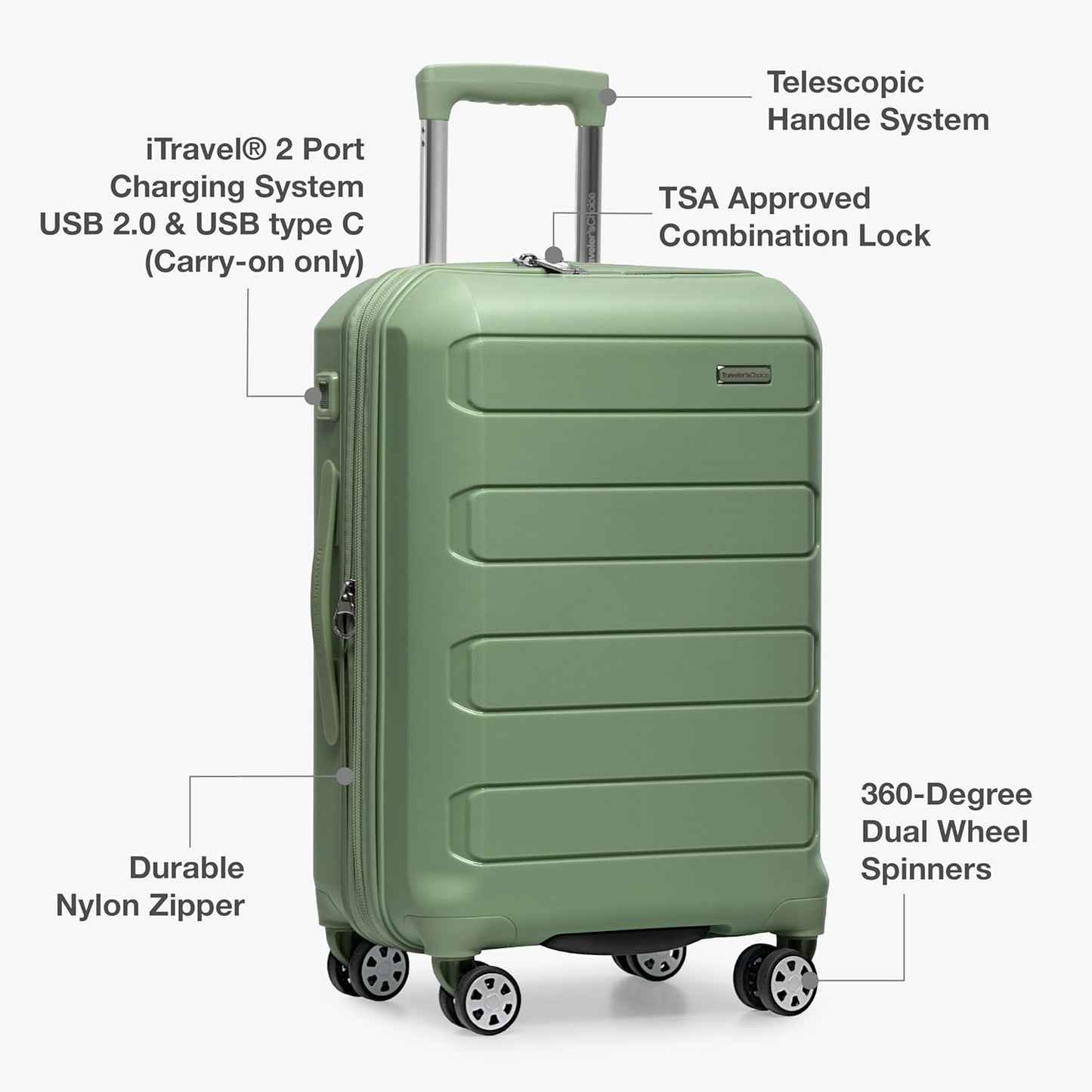 Traveler's Choice Pagosa Indestructible Hardshell Expandable Spinner Luggage, Green, 2-Piece Set (22/26)