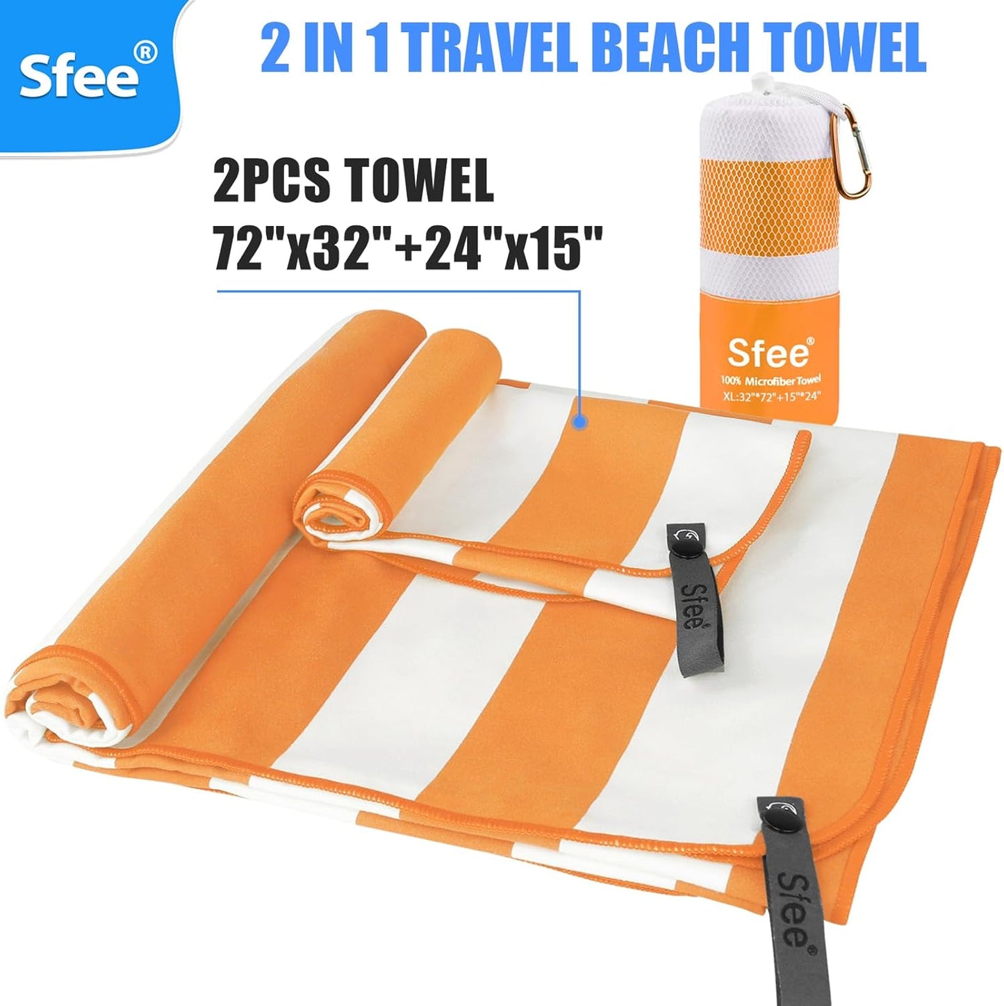 Sfee 2 in 1 Microfiber Oversized Beach Towel, Quick Dry Towel Travel Towel Camping Towel Super Absorbent Compact Lightweight Sports Gym Towels for Beach,Gym, Hiking, Pool, Backpacking, Bath, Yoga