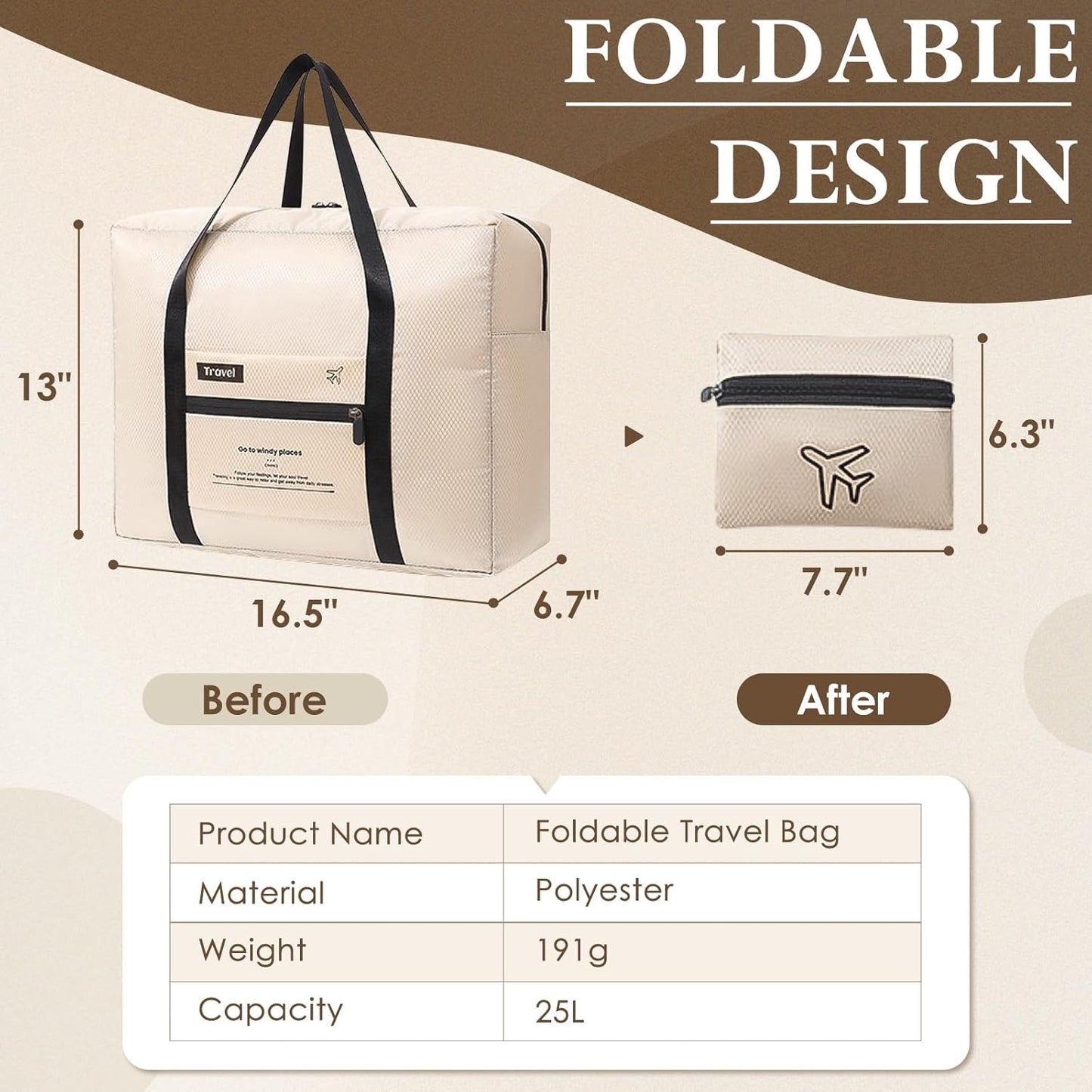 Merax Carry On Luggage Set 20 Inch Hardshell ABS Suitcase with 8 Silent Wheels Foldable Duffel Bag Durable Travel Luggage for Daily Use Business Brown