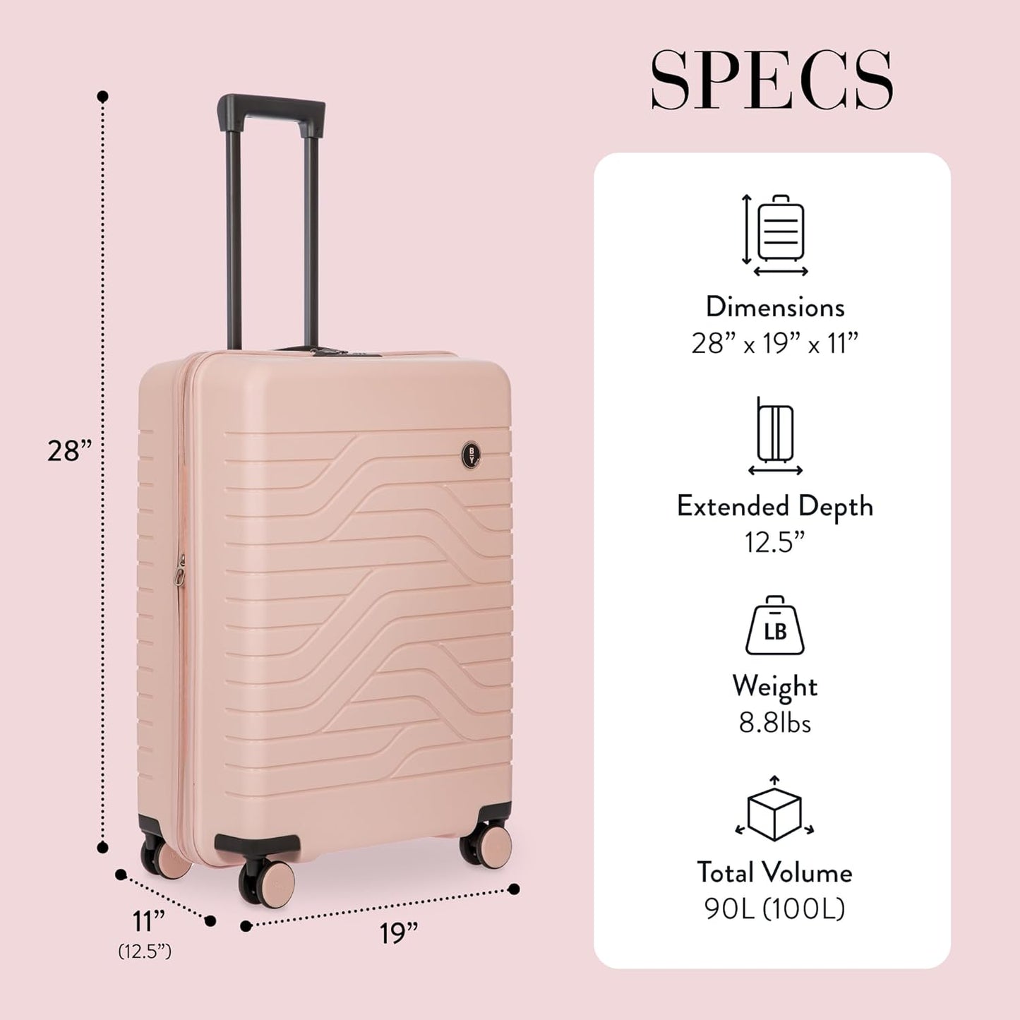 Bric's B|Y Ulisse Spinner Suitcase, Expandable Hard Shell Luggage with TSA Lock and Smooth 360° Wheels 28" – Pearl Pink