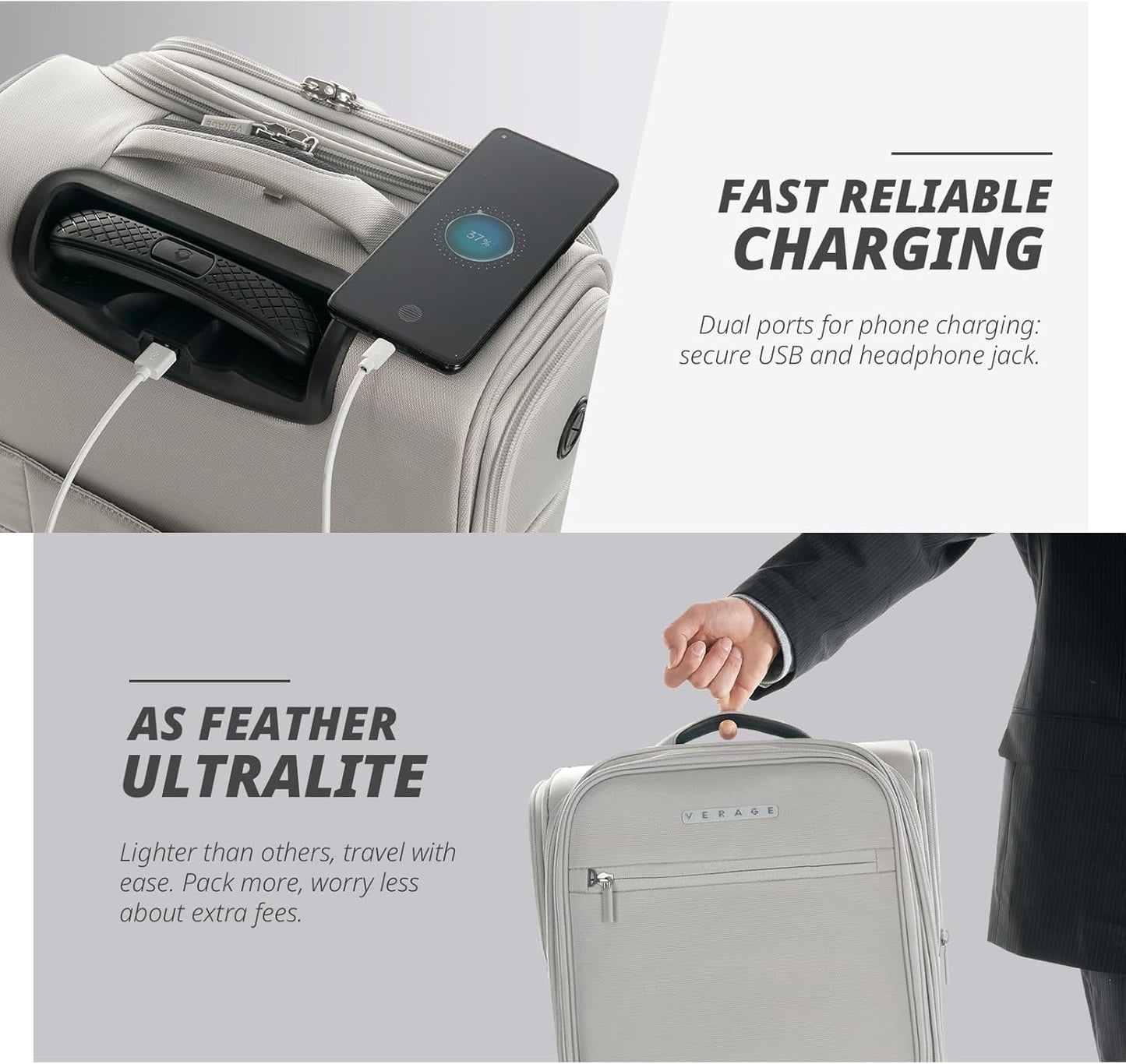 Verage Under Seat Luggage with Wheels, Softside Small Suitcase Spinner Carry On Luggage Bags for Airlines Airplanes Short Trip Men Women (Cloud Gray, 14.5-Inch Plus Underseat)