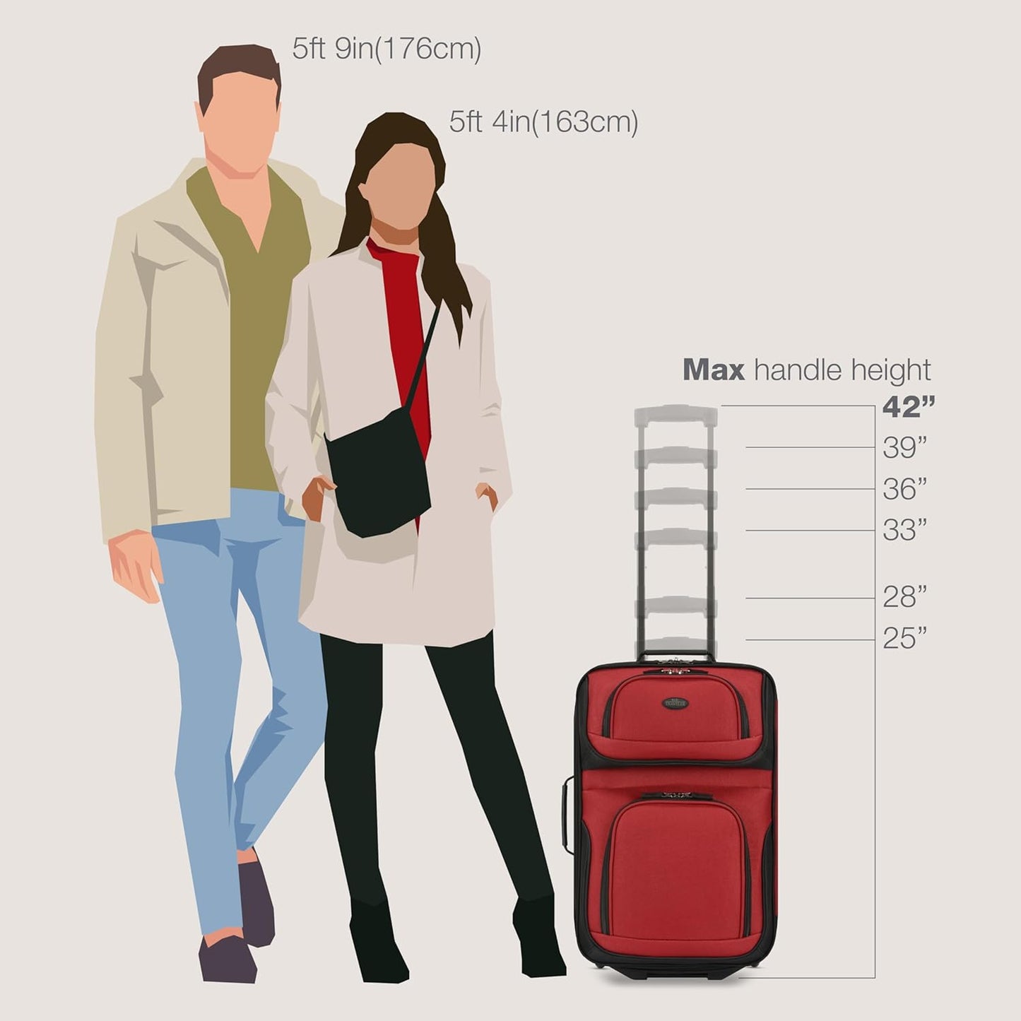 U.S. Traveler, Rio Rugged Fabric Expandable Upright Rolling Carry-on Luggage Set w/ Tote Bag, Red, 2-Piece (21/14)