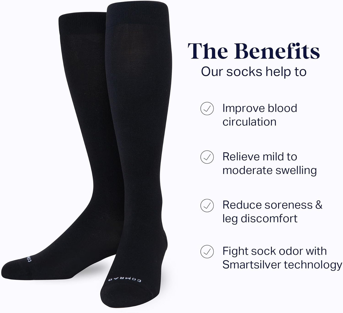 Comrad Nylon Knee High Socks - 15-20mmHg Graduated Compression Socks - Soft & Breathable Support Unisex Socks