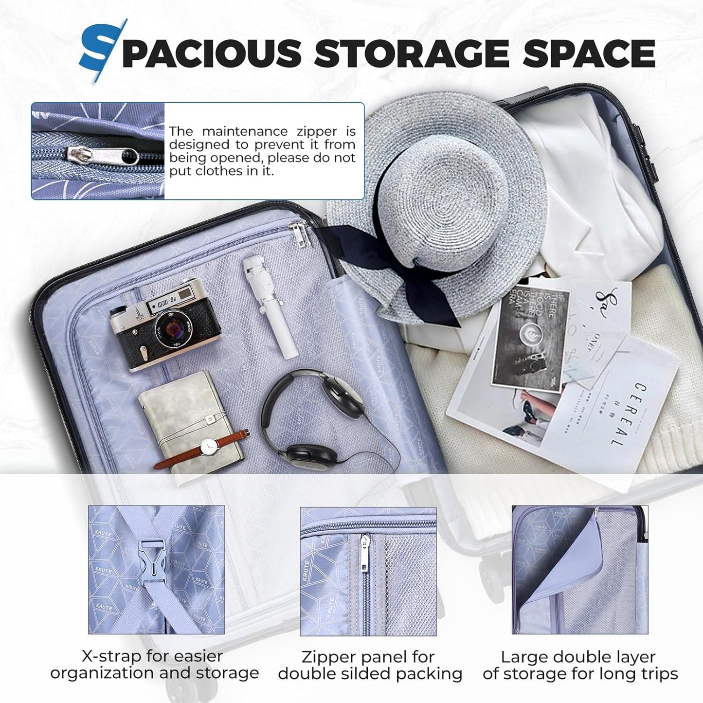 Krute Checked Luggage 24 Inch Suitcases with WheelsLightweight PC ABS TSA Lock Hard Side Travel Suitcase