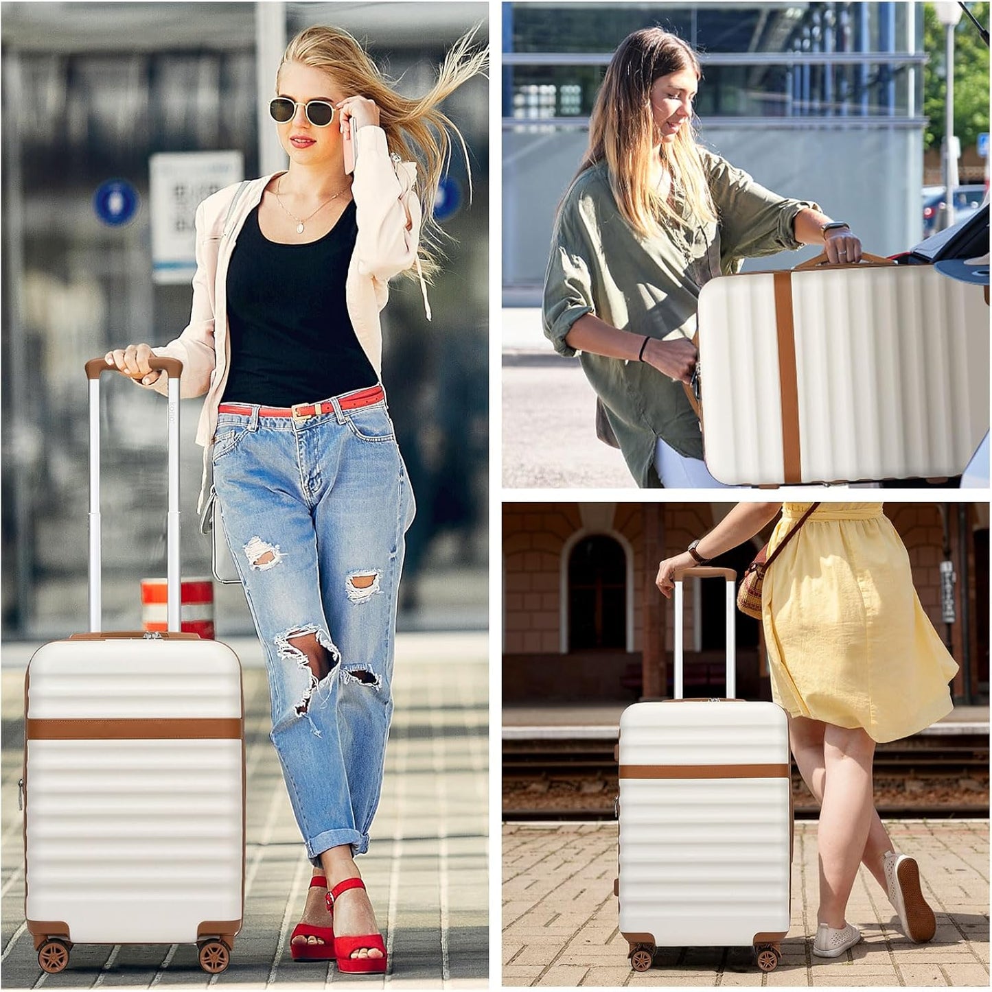 Kono Airline Approved Carry On Luggage, 22x14x9 inches, 20 Inch Expandable Lightweight Hardshell Suitcase with TSA Lock, (Cream Brown, Suitable for 1-3 Days of Travel)