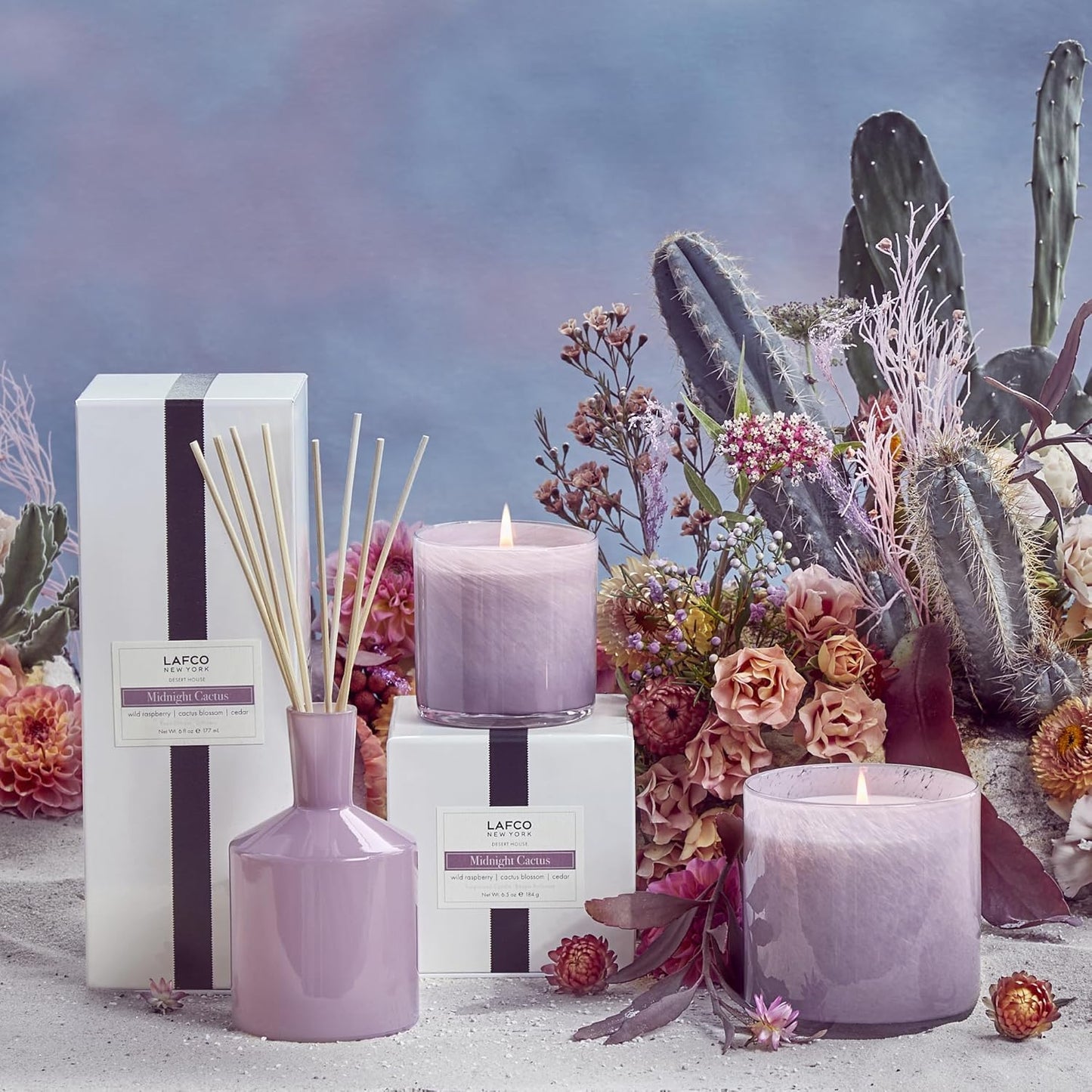 LAFCO New York Classic Reed Diffuser, Midnight Cactus - 6 oz - Up to 3 Months Fragrance Life - Reusable Glass Vessel - Natural Wood Reeds - Made in The USA