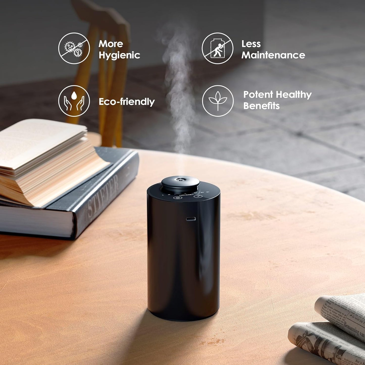 Waterless Essential Oil Diffuser Starter Kit with 30mL Hotel Scent Fragrance Oil Inspired by Ritz-C., Battery Operated Mini Scent Air Machine Portable Diffuser for Home Car Office, Black AN6