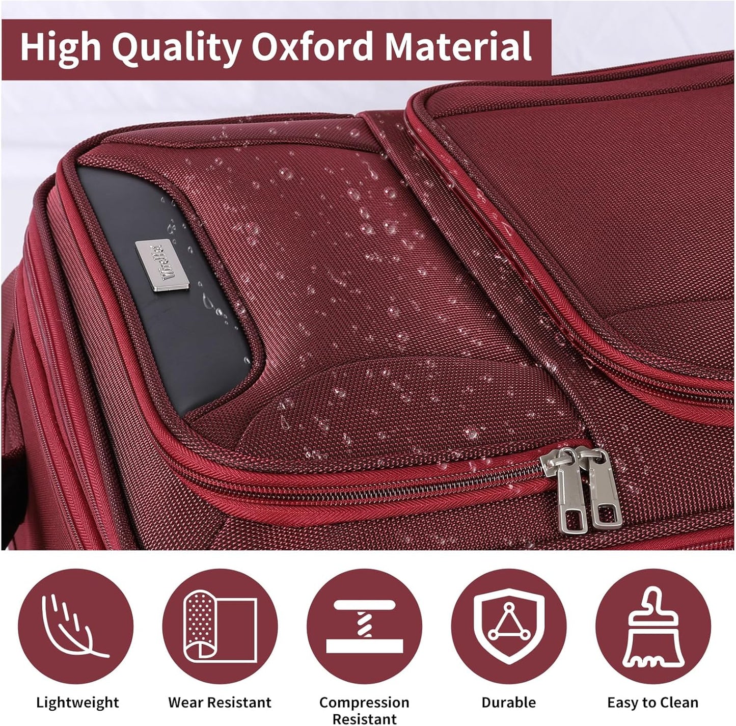 3-Piece Softside Expandable Luggage Set with Front Open Pocket, Lightweight and Durable Oxford Fabric Suitcase Set with TSA Lock (Burgundy Wine Red, 20in/24in/28in)