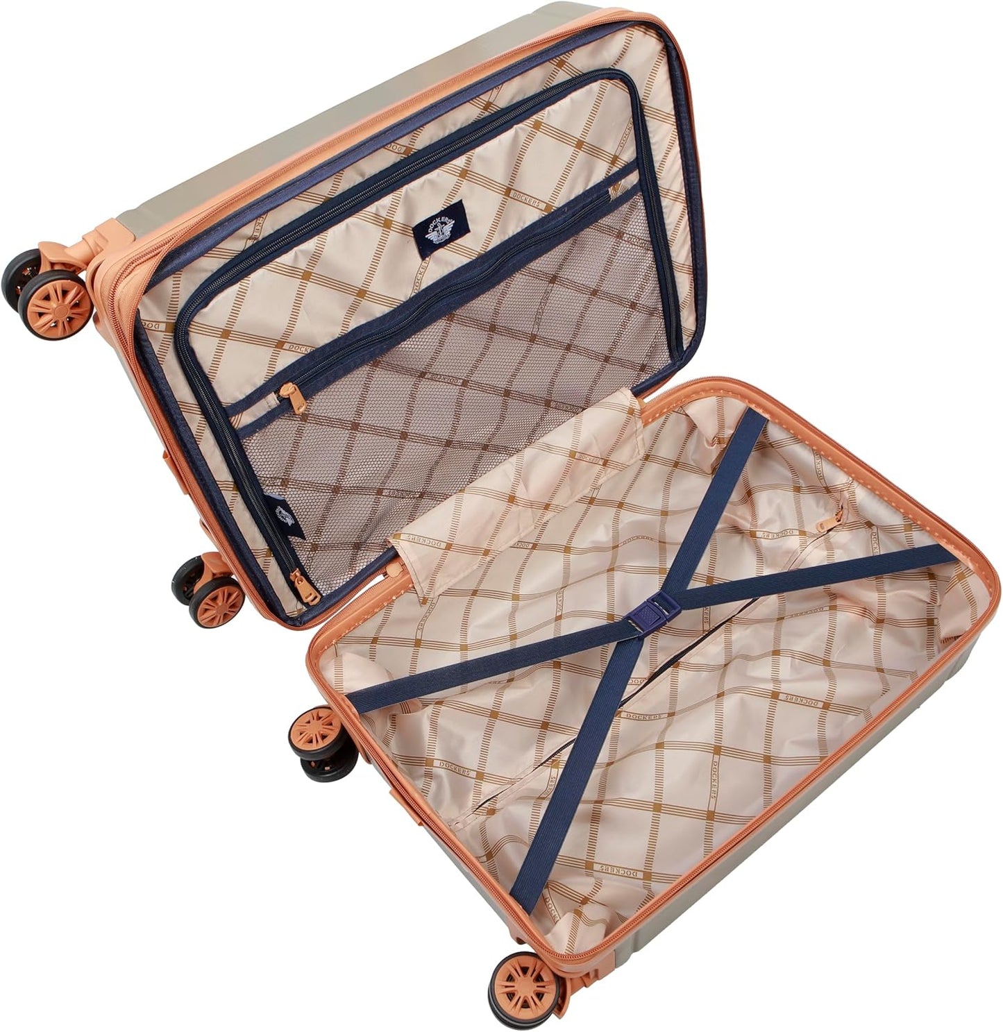 Dockers Hooper Hardside Expandable 8-Wheel Spinner Travel Checked Luggage, Timberwolf, 3-Piece Set (20"/24"/28")