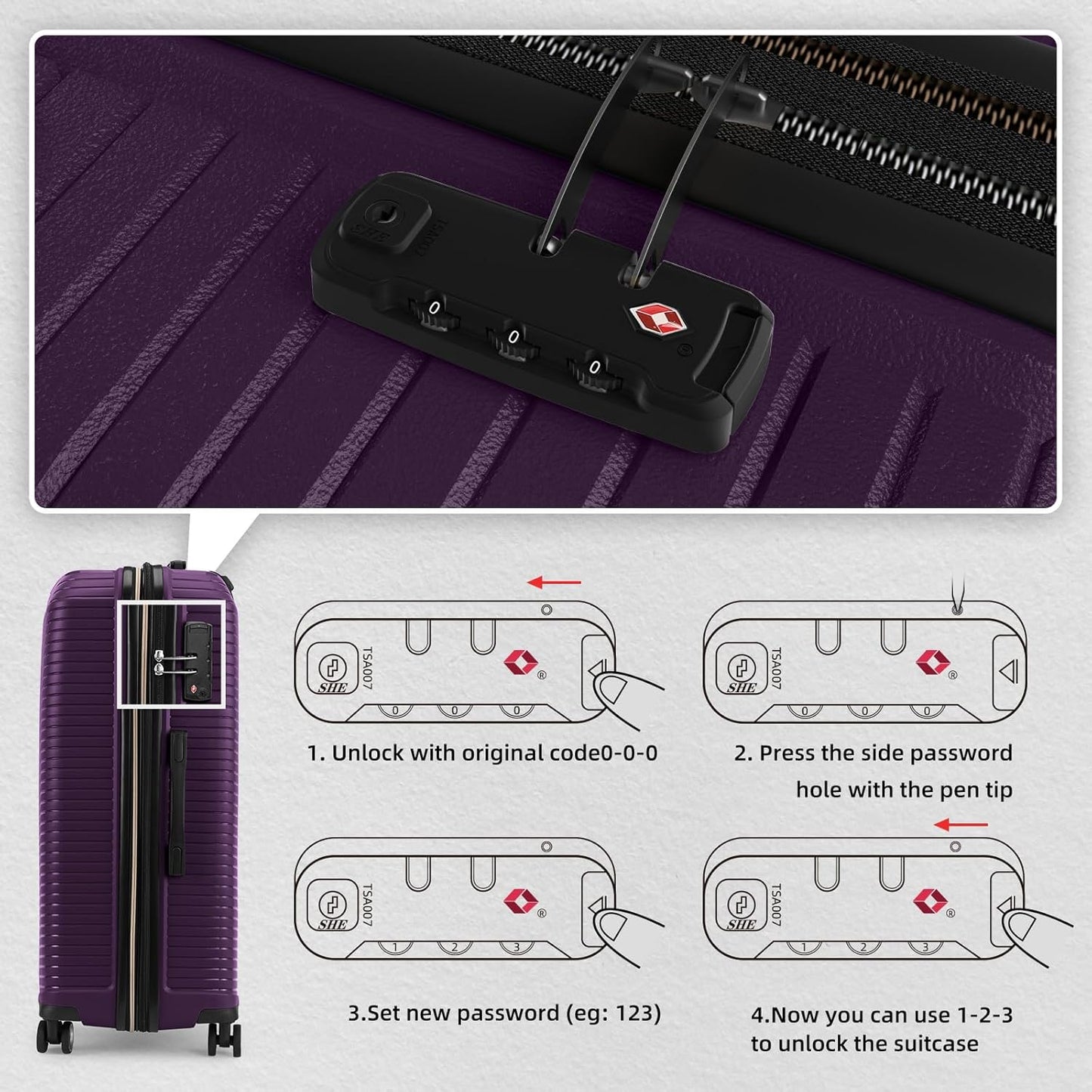 LEAVES KING LARVENDER Luggage Sets 5 Piece, Expandable(Only 24"&28") PP Suitcase with Spinner Wheels, Durable Luggage Sets Clearance Carry On Luggage Suitcase Set For Women Men, Purple