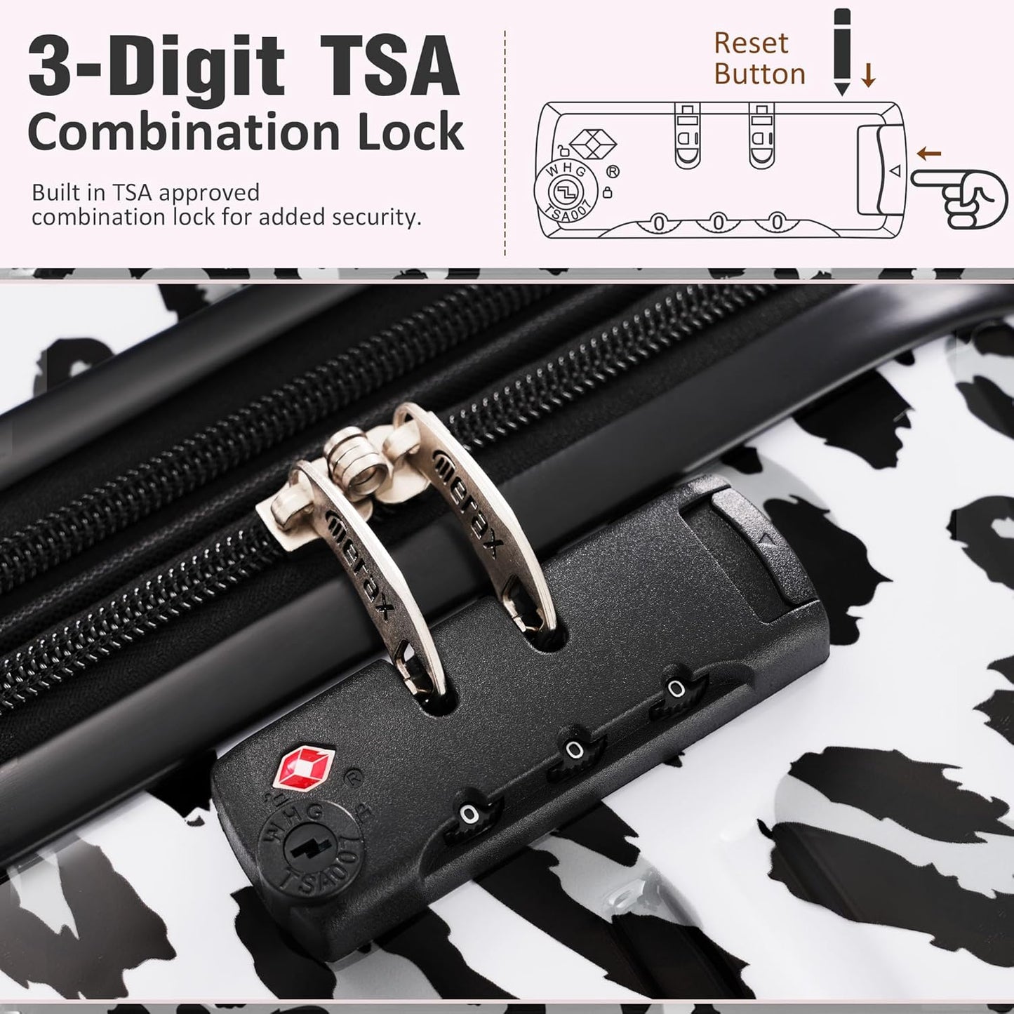 Merax Luggage Sets 3 Piece, Hardside Expandable Suitcase Set with Spinner Wheels, Lightweight Leopard Luggage 20+24+28 IN, Leopard White+Black