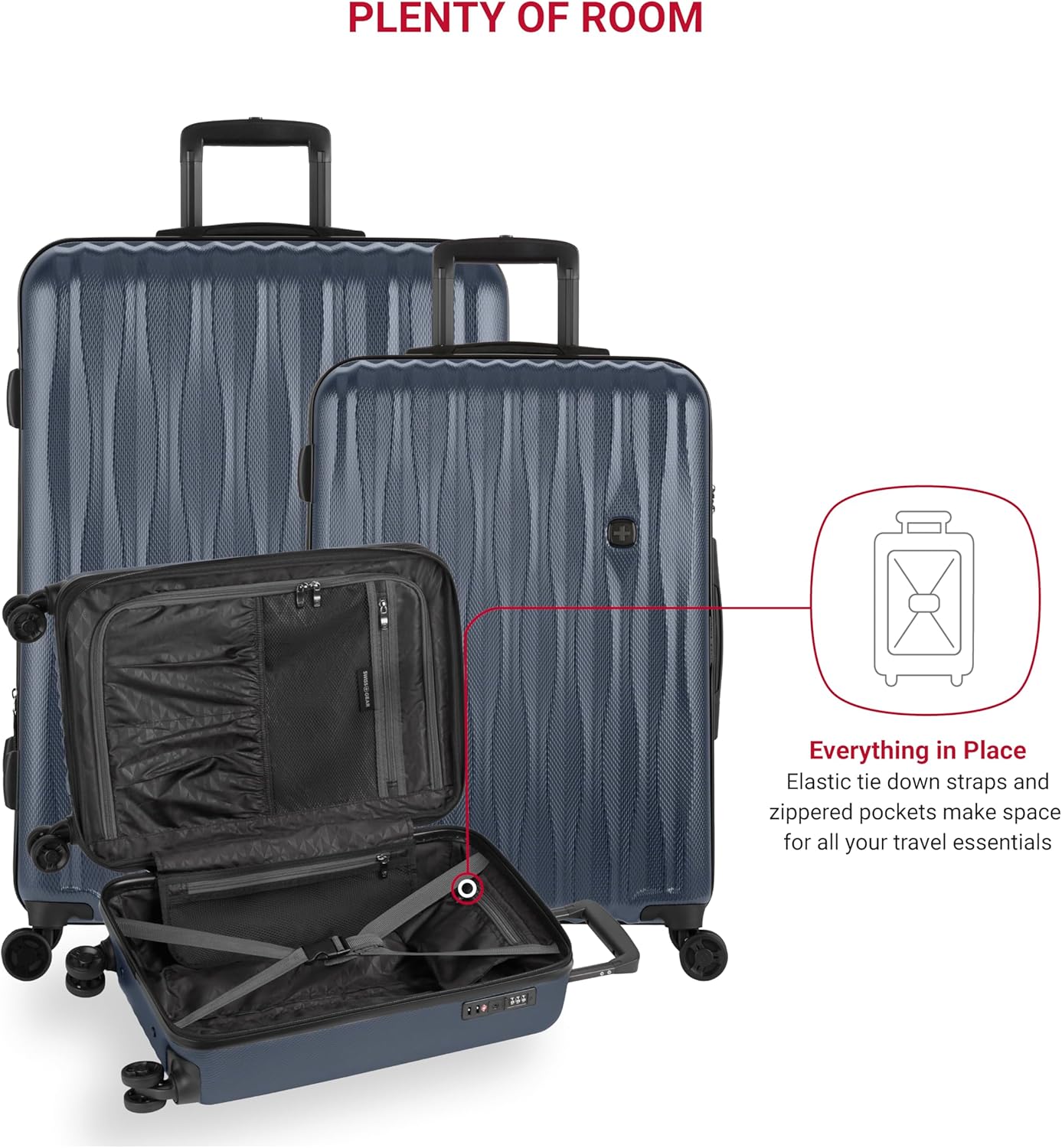 SwissGear 7272 Energie Hardside Expandable Luggage with Spinner Wheels, Navy, 3-Piece Set (19/24/27)