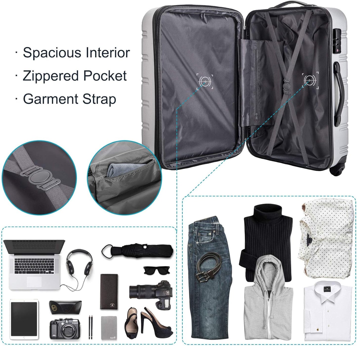 Merax Luggage Set, Lightweight Carry on Luggage Airline Approved, Hard Case with Spinner Wheels,Black, 3 Set